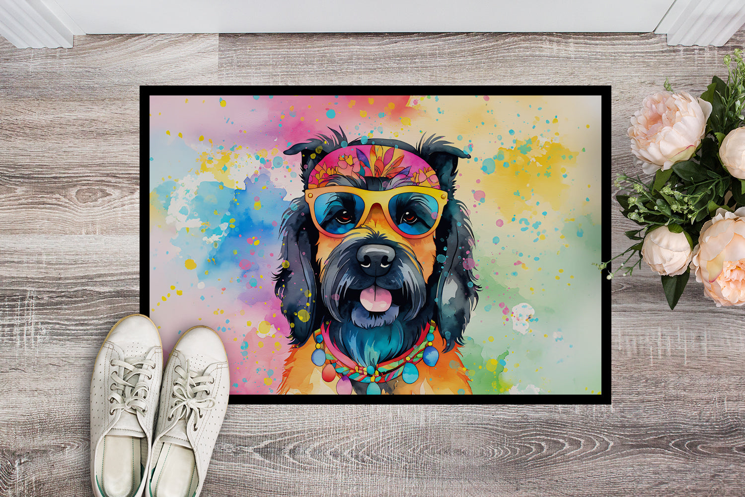 Scottish Terrier Hippie Dawg Indoor or Outdoor Mat 24x36