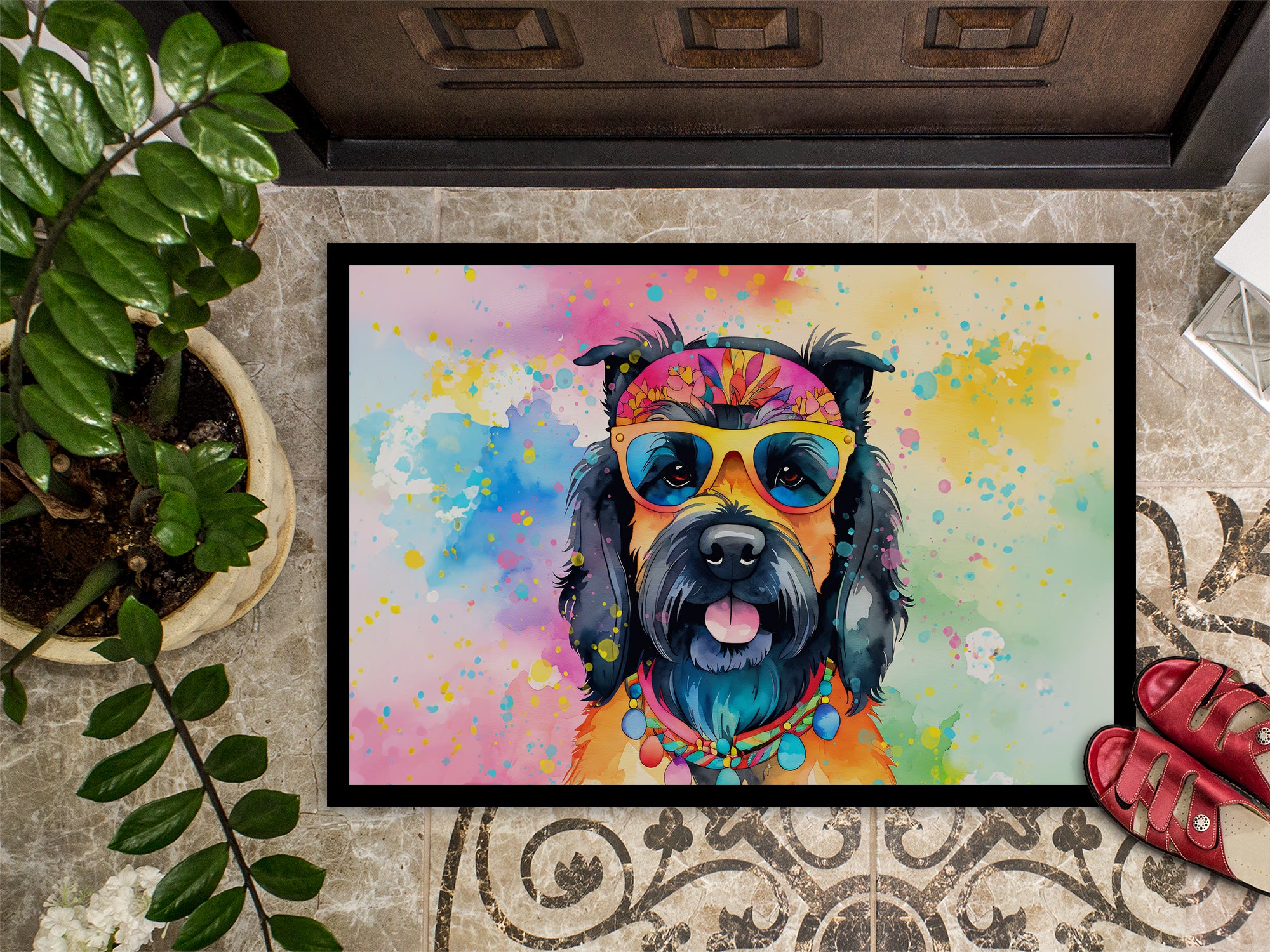 Scottish Terrier Hippie Dawg Indoor or Outdoor Mat 24x36