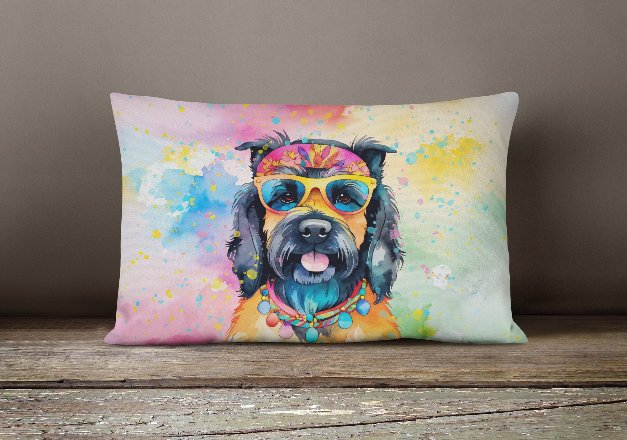 Scottish Terrier Hippie Dawg Fabric Decorative Pillow