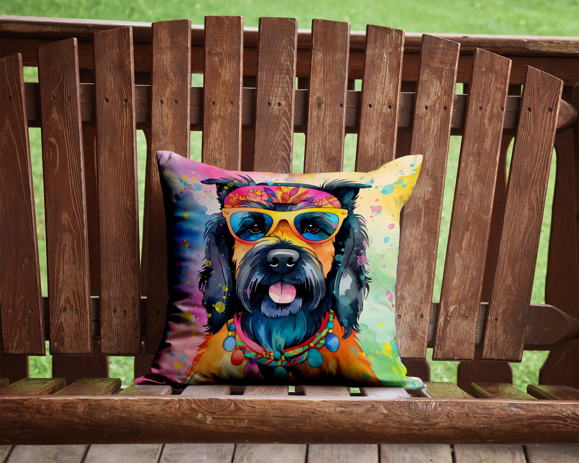 Scottish Terrier Hippie Dawg Fabric Decorative Pillow