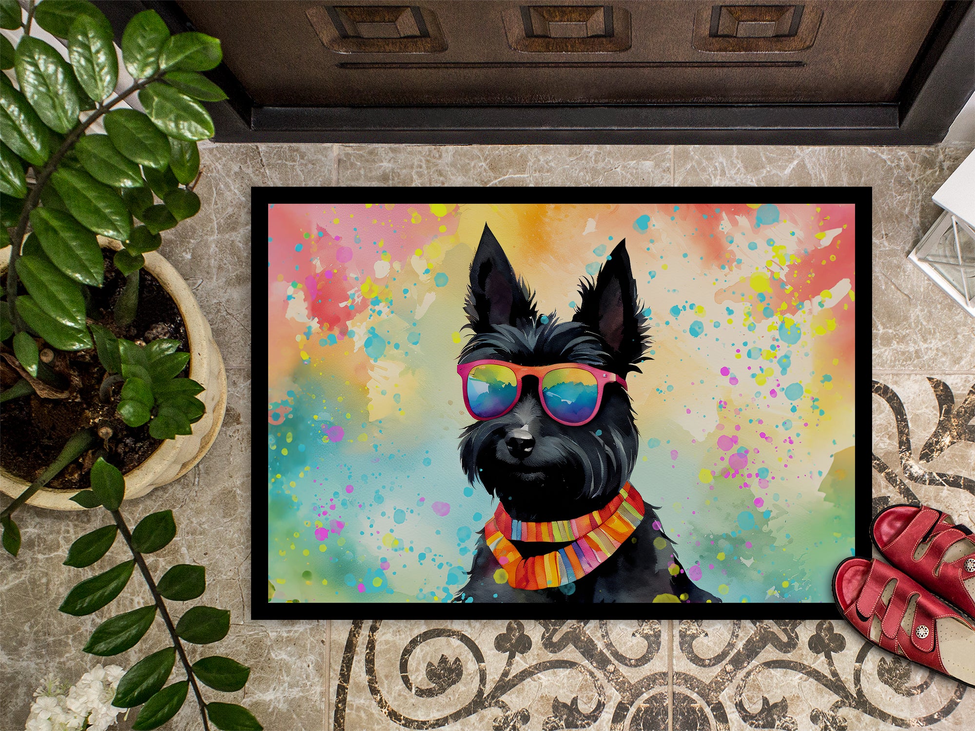 Scottish Terrier Hippie Dawg Indoor or Outdoor Mat 24x36