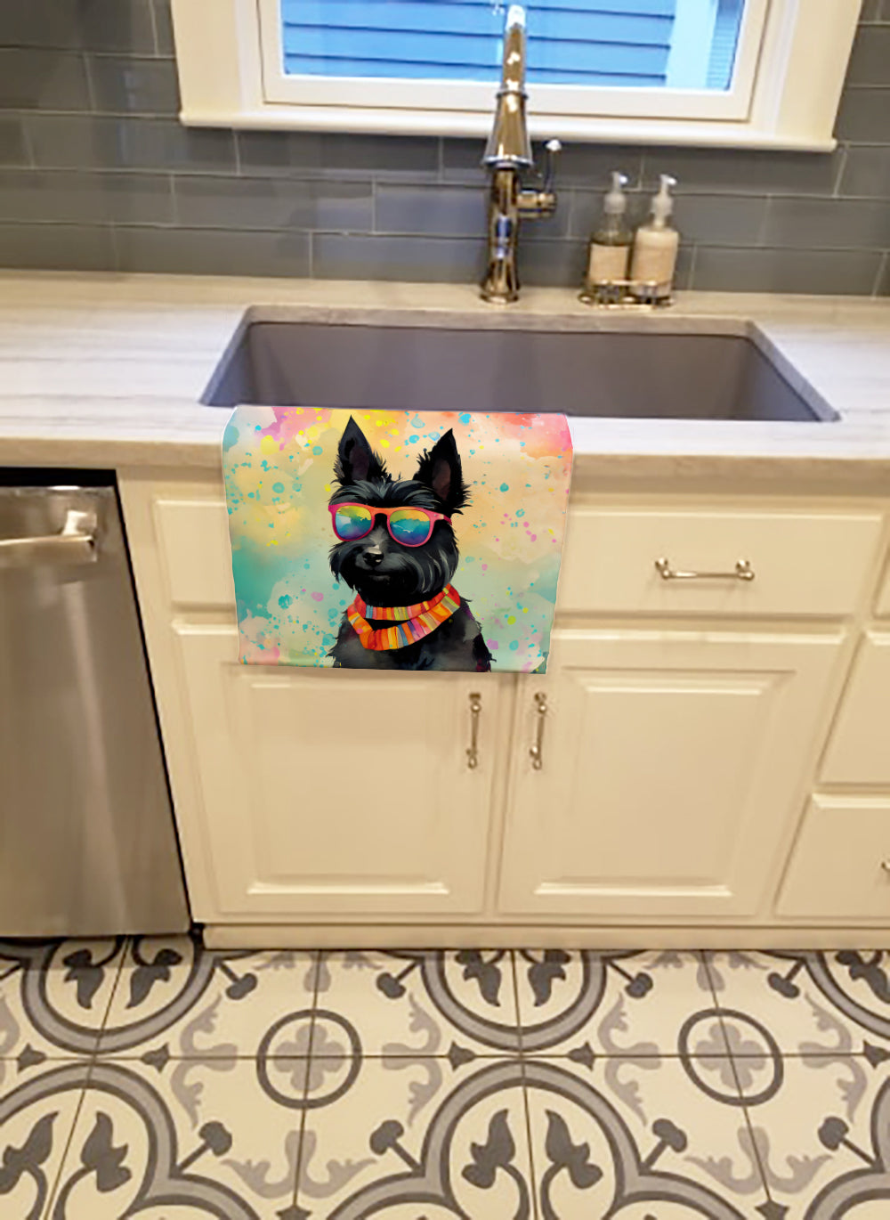 Scottish Terrier Hippie Dawg Kitchen Towel