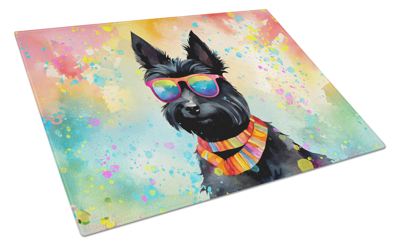 Buy this Scottish Terrier Hippie Dawg Glass Cutting Board Large