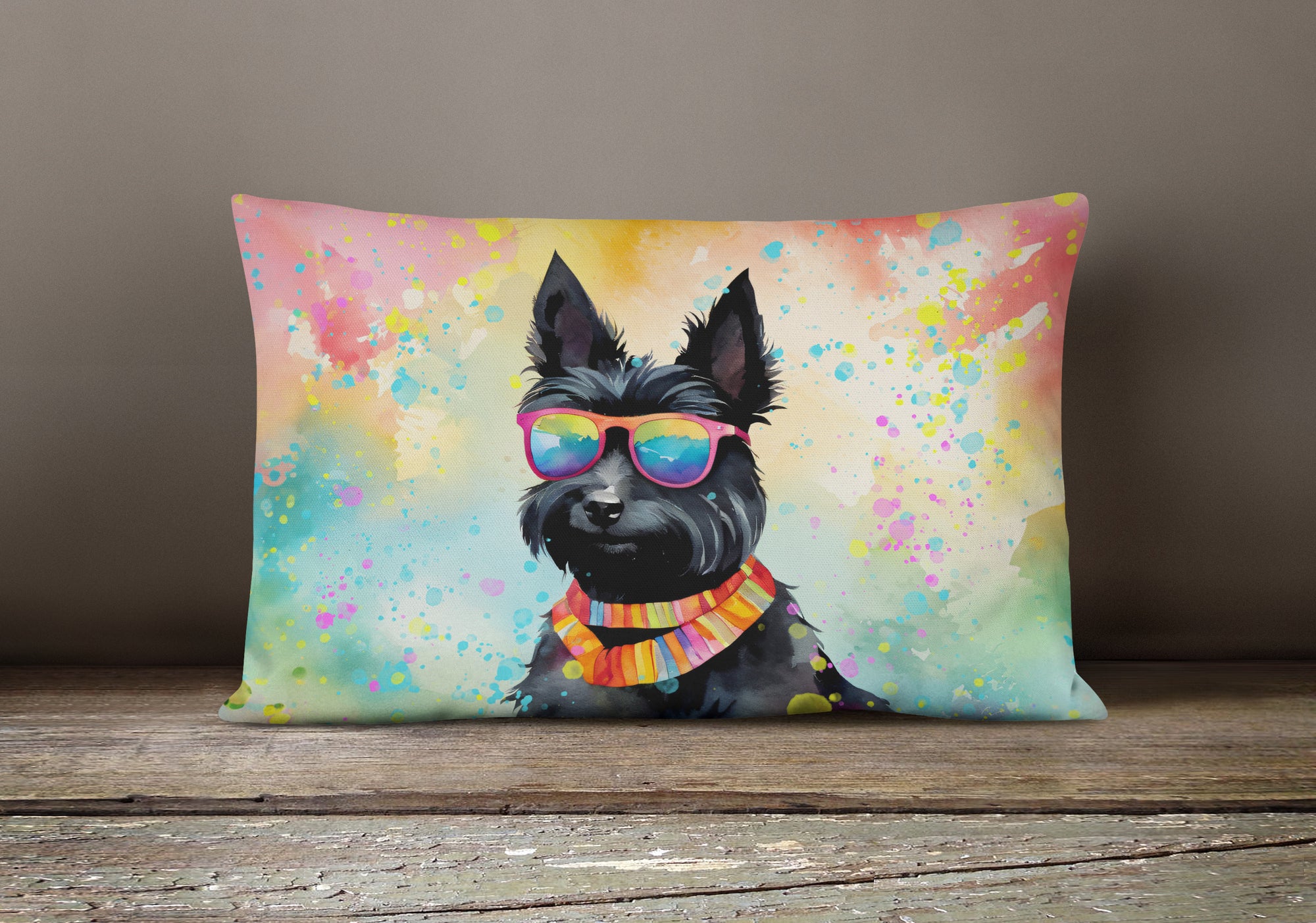 Scottish Terrier Hippie Dawg Fabric Decorative Pillow