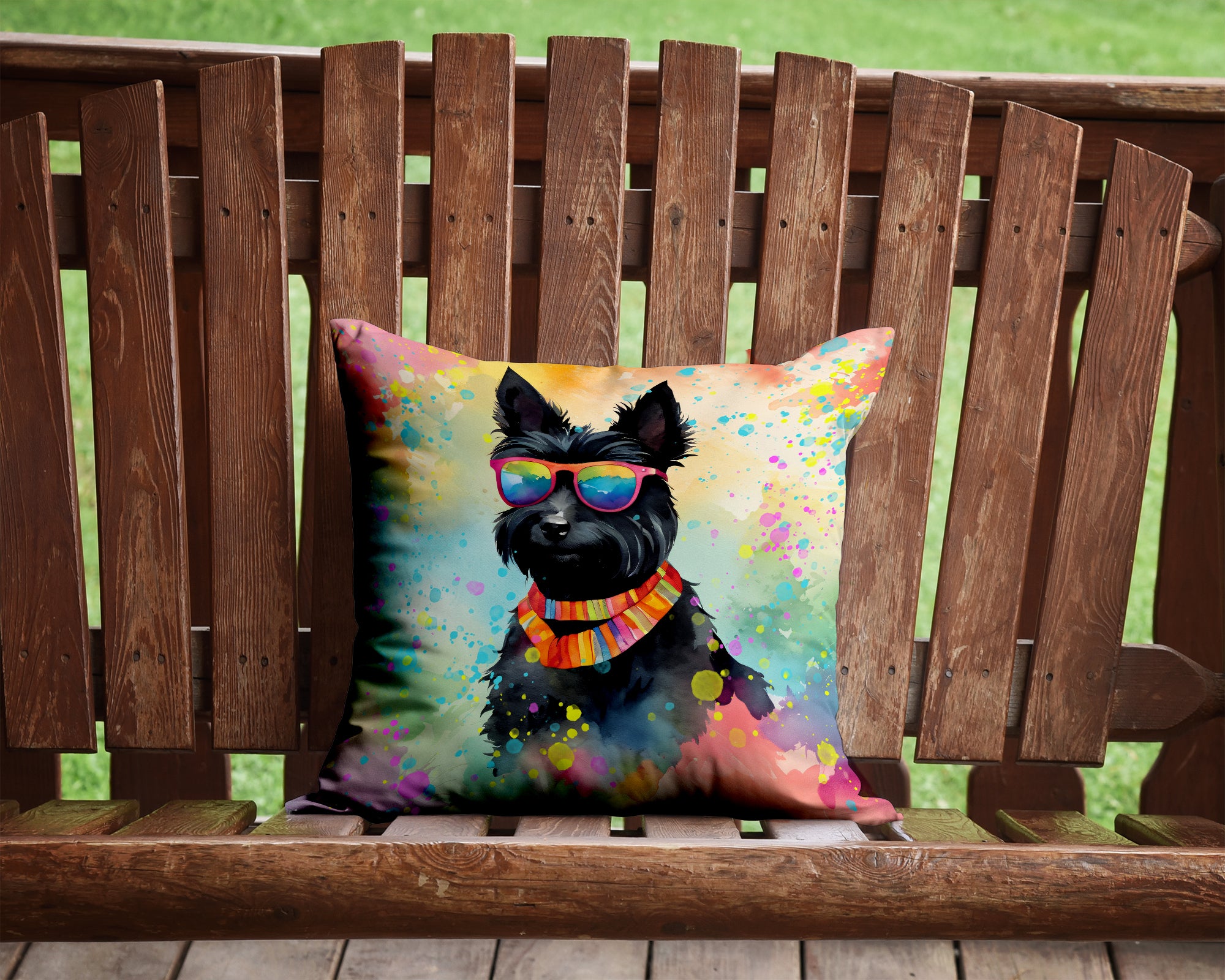 Scottish Terrier Hippie Dawg Fabric Decorative Pillow  the-store.com.