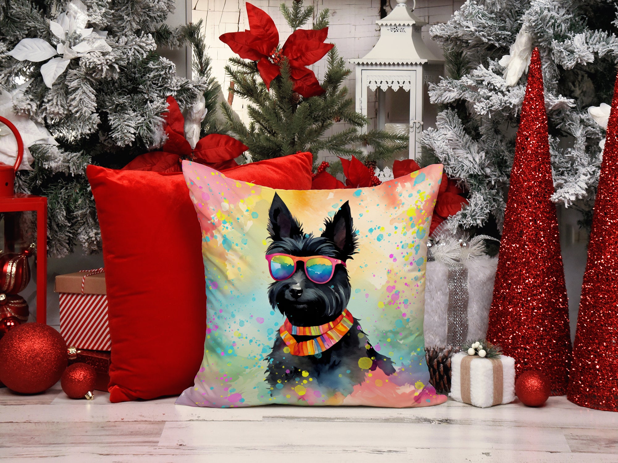 Scottish Terrier Hippie Dawg Fabric Decorative Pillow