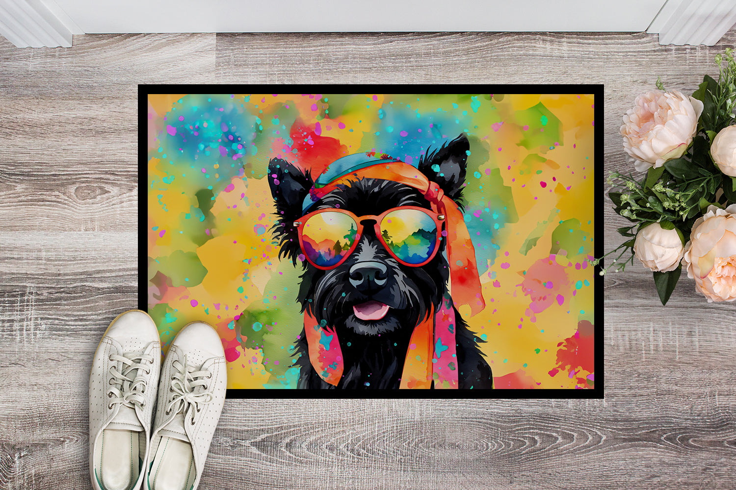 Scottish Terrier Hippie Dawg Indoor or Outdoor Mat 24x36