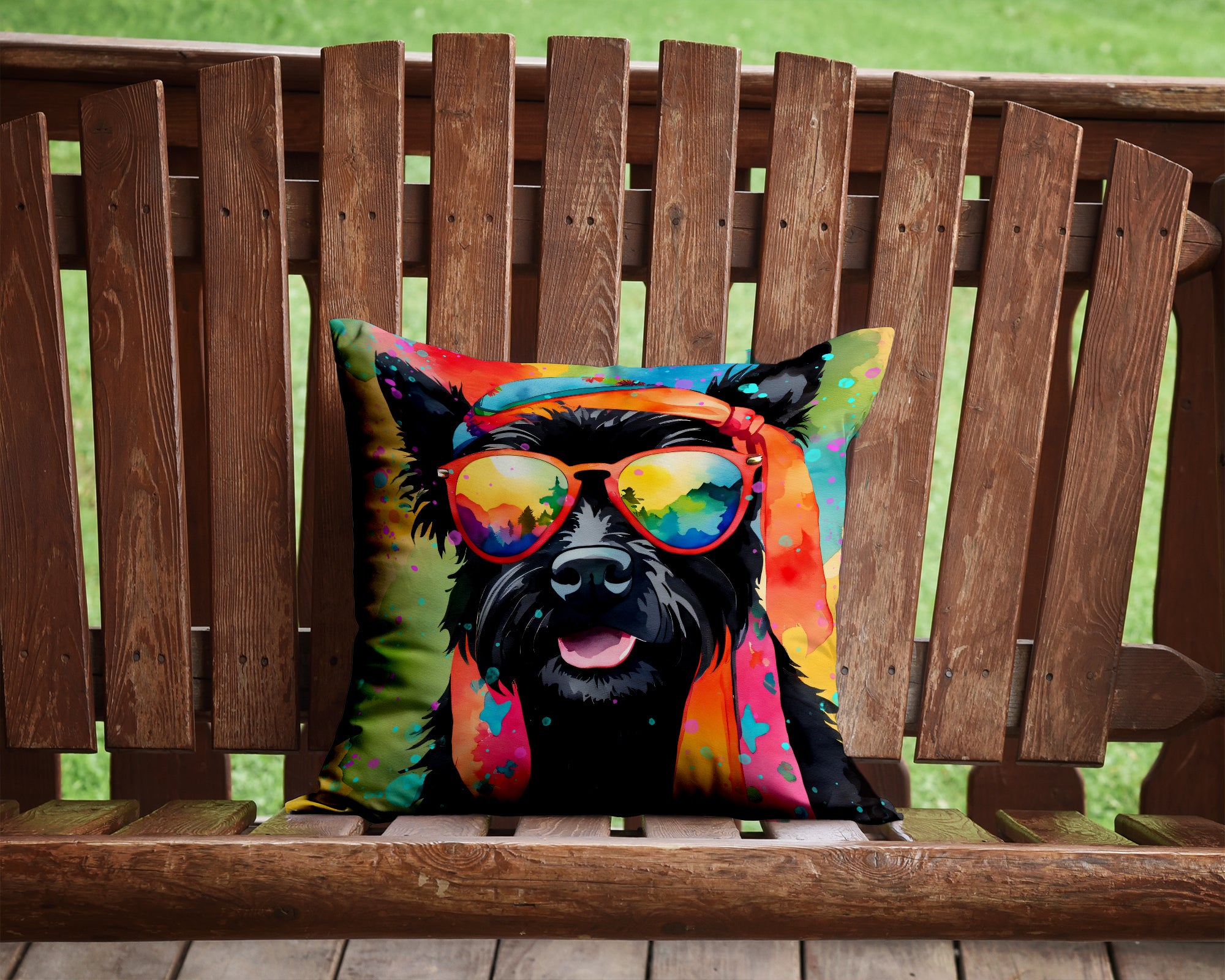 Scottish Terrier Hippie Dawg Fabric Decorative Pillow  the-store.com.