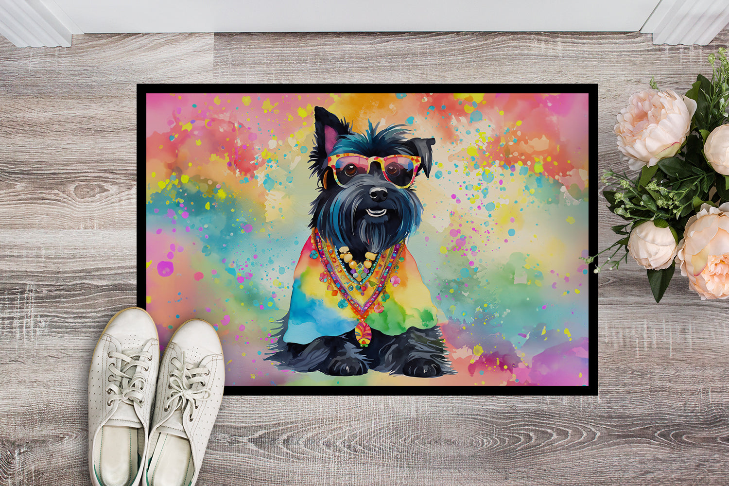 Scottish Terrier Hippie Dawg Indoor or Outdoor Mat 24x36