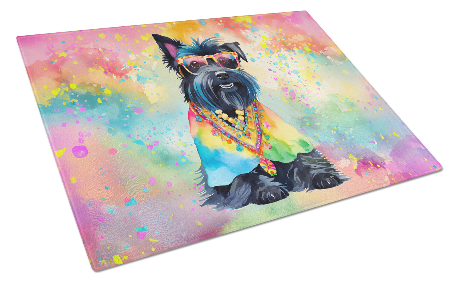 Buy this Scottish Terrier Hippie Dawg Glass Cutting Board Large