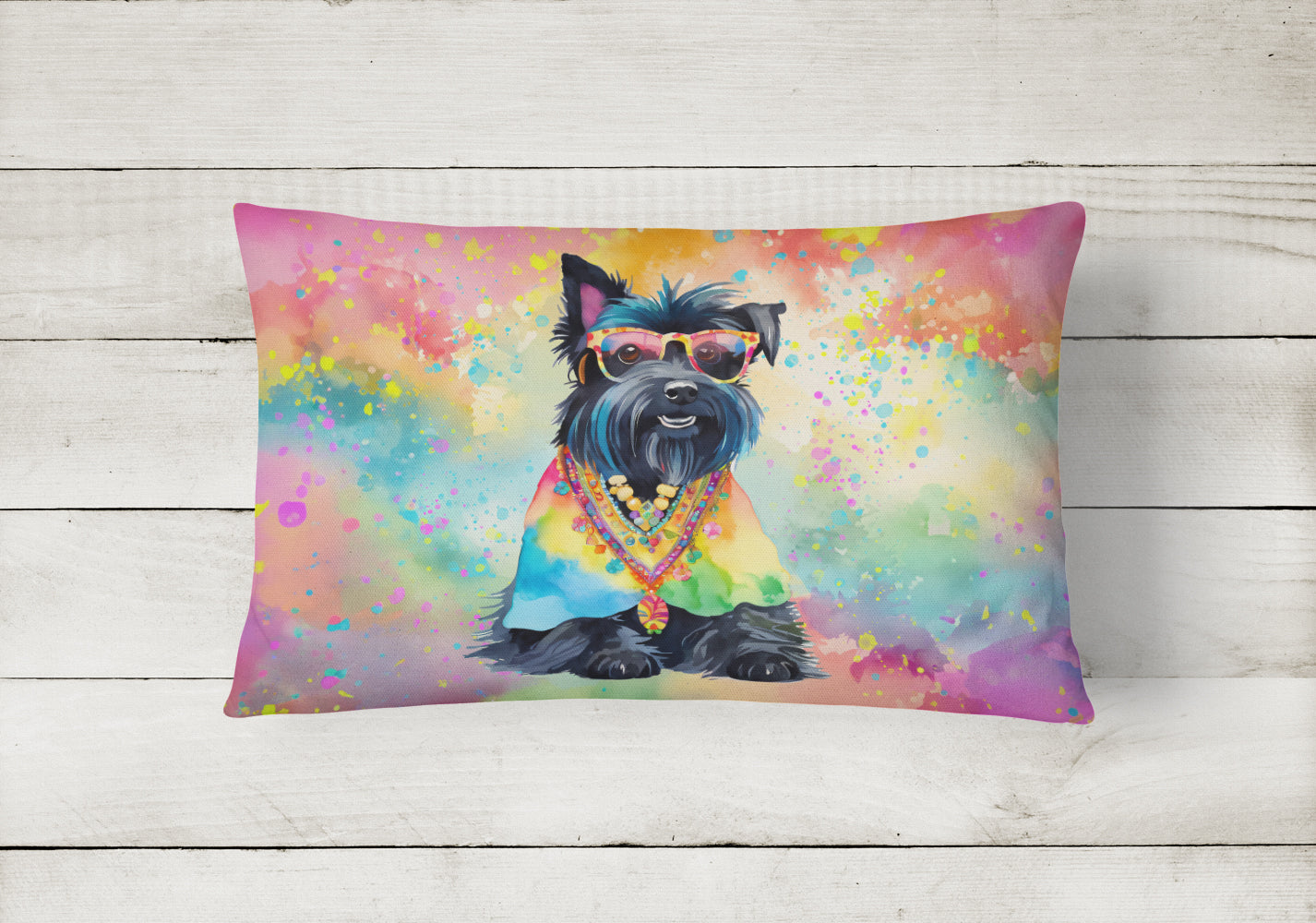 Scottish Terrier Hippie Dawg Fabric Decorative Pillow  the-store.com.