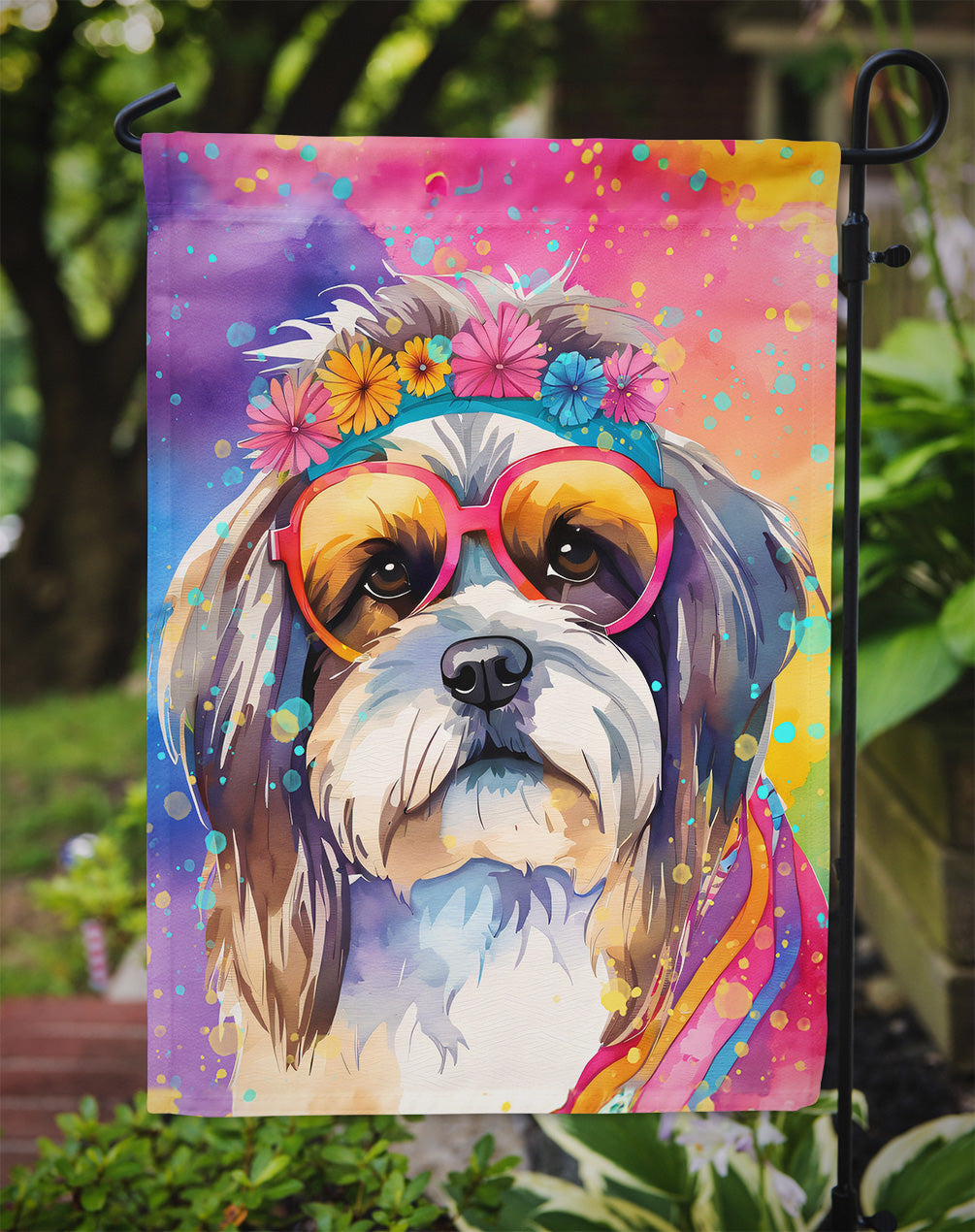 Shih Tzu Hippie Dawg Garden Flag