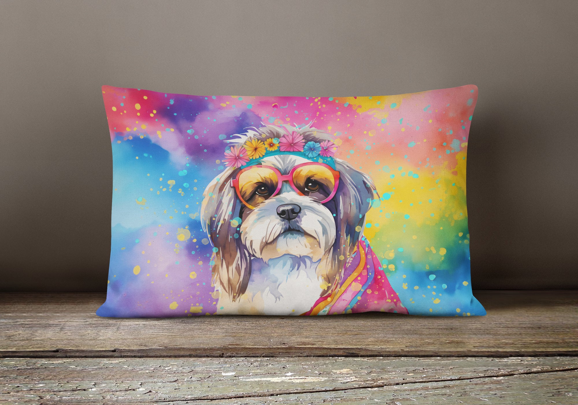 Shih Tzu Hippie Dawg Fabric Decorative Pillow  the-store.com.