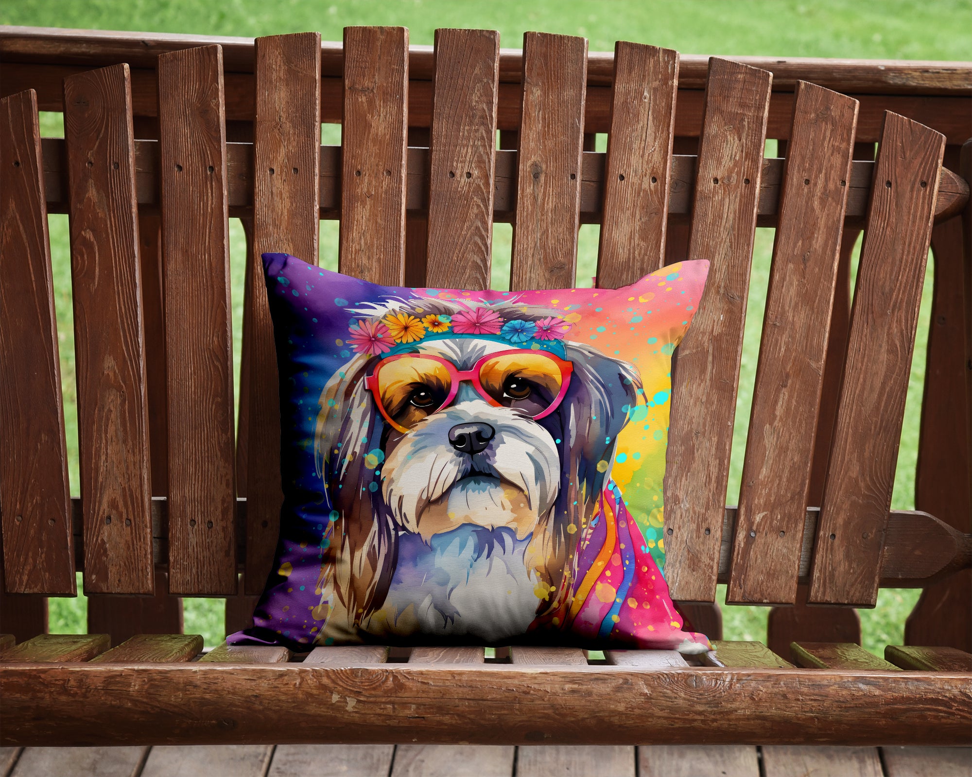 Shih Tzu Hippie Dawg Fabric Decorative Pillow