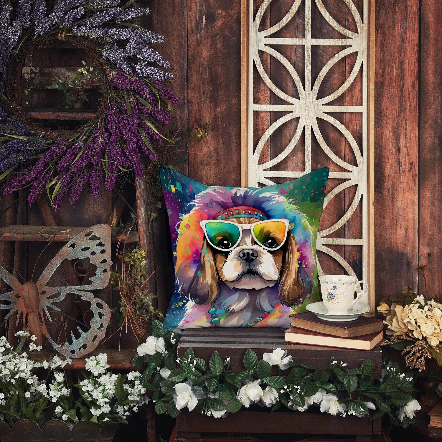 Shih Tzu Hippie Dawg Fabric Decorative Pillow  the-store.com.