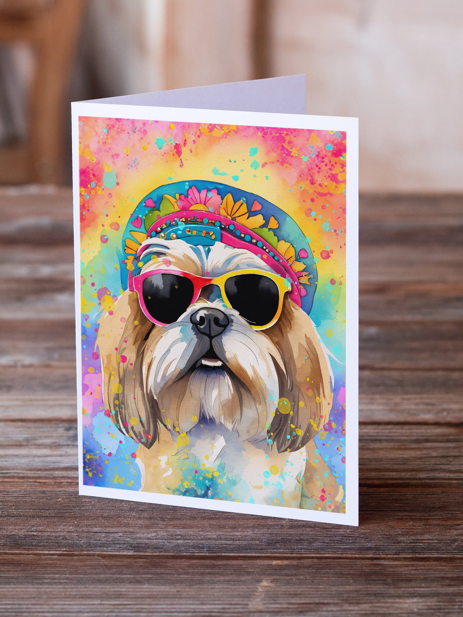 Shih Tzu Hippie Dawg Greeting Cards Pack of 8