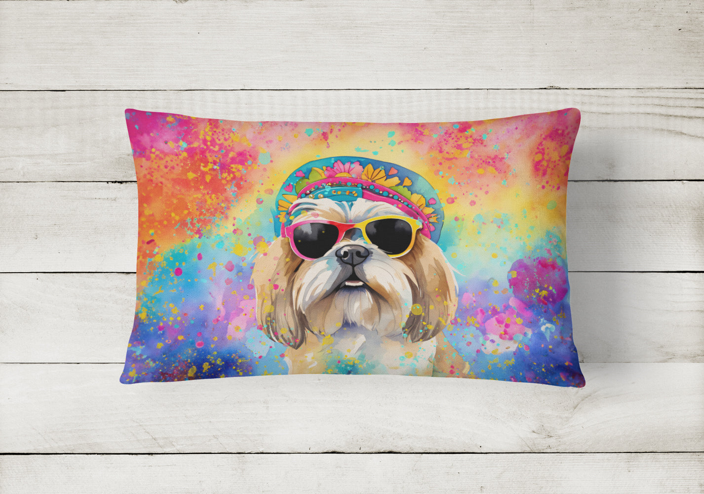 Buy this Shih Tzu Hippie Dawg Fabric Decorative Pillow