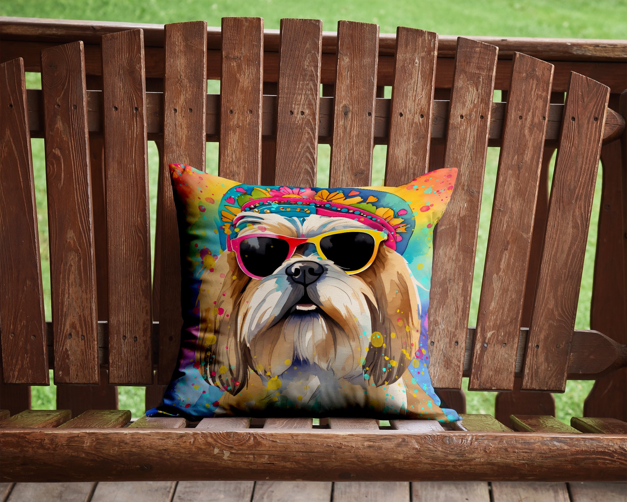 Shih Tzu Hippie Dawg Fabric Decorative Pillow