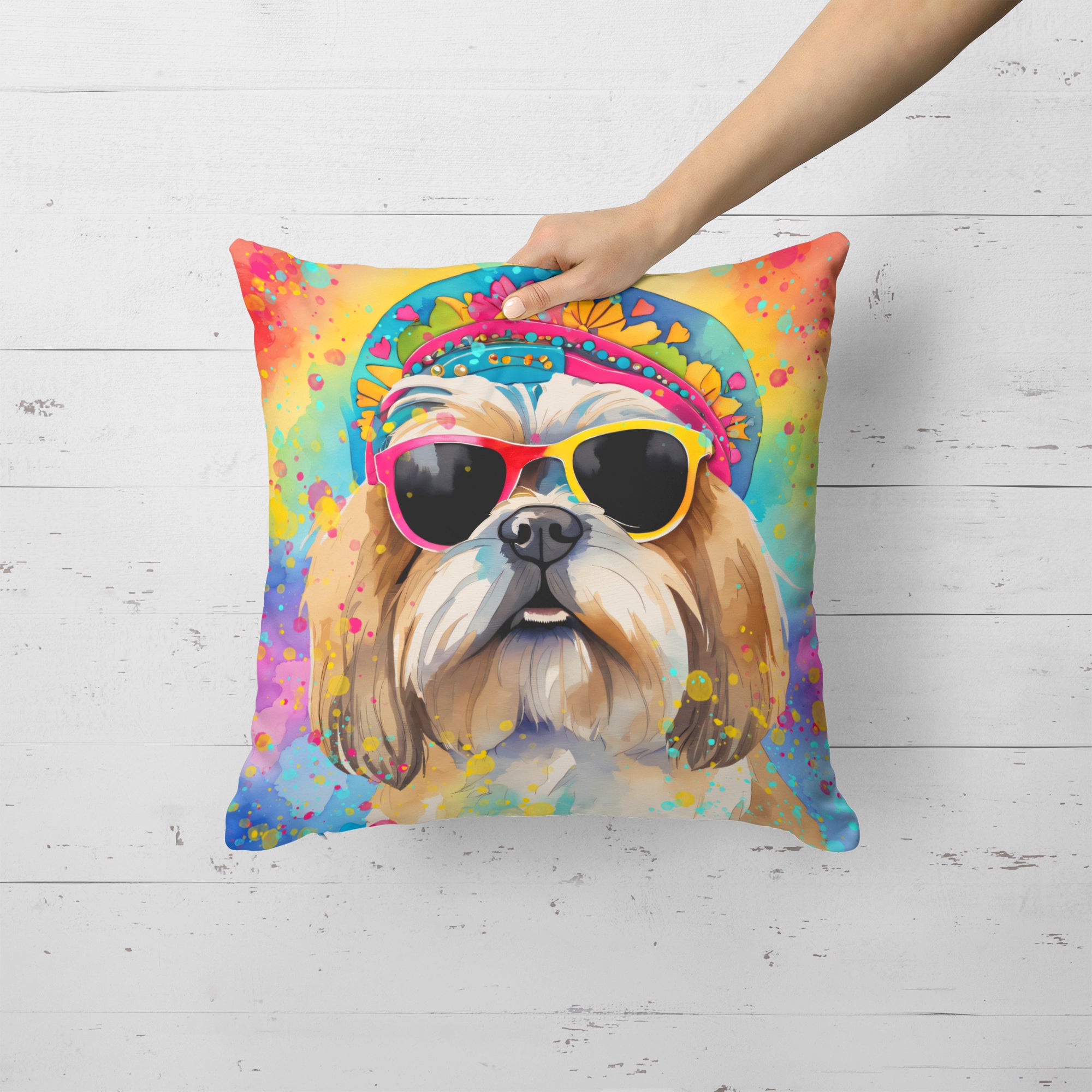 Shih Tzu Hippie Dawg Fabric Decorative Pillow