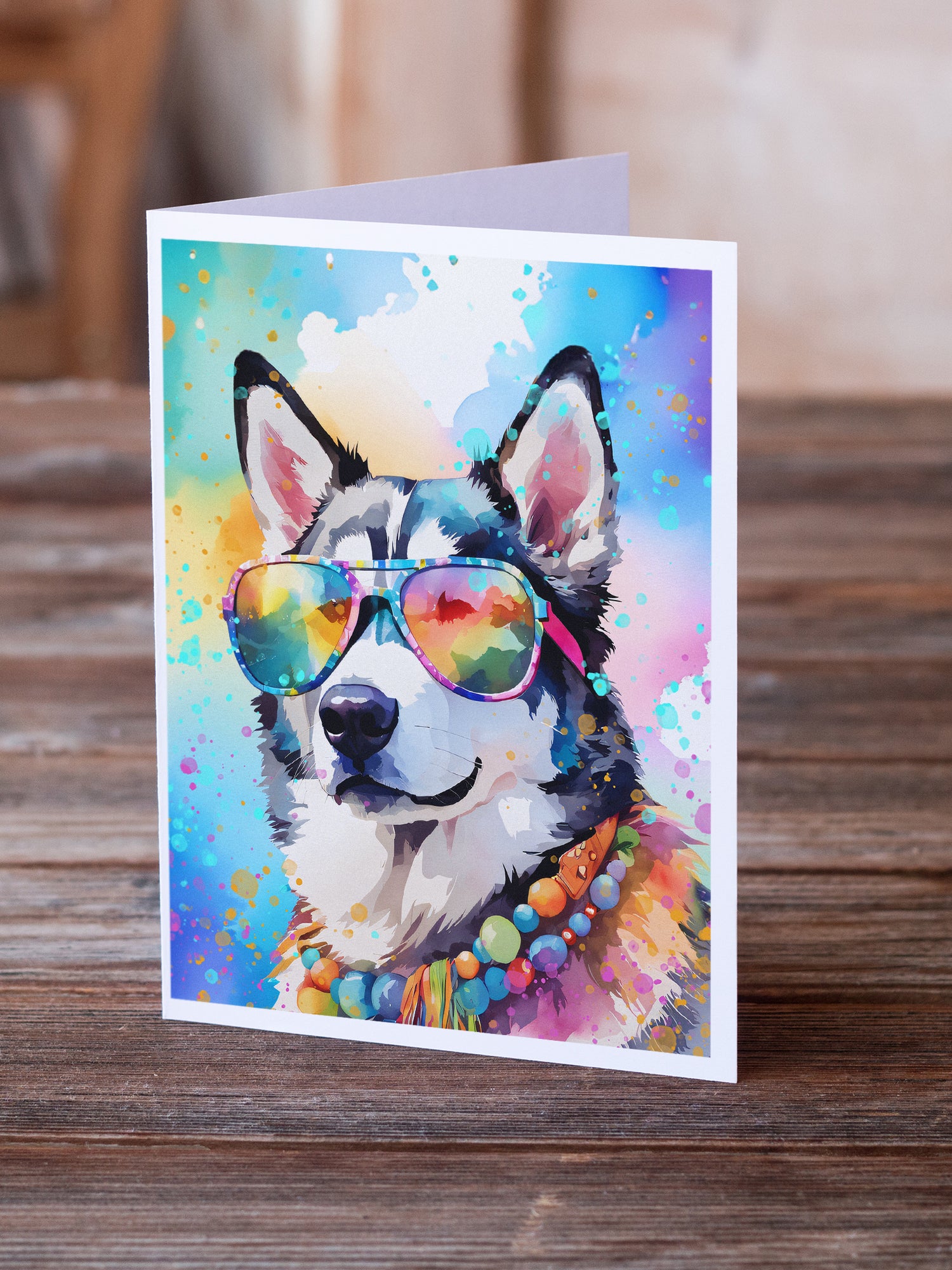 Siberian Husky Hippie Dawg Greeting Cards Pack of 8