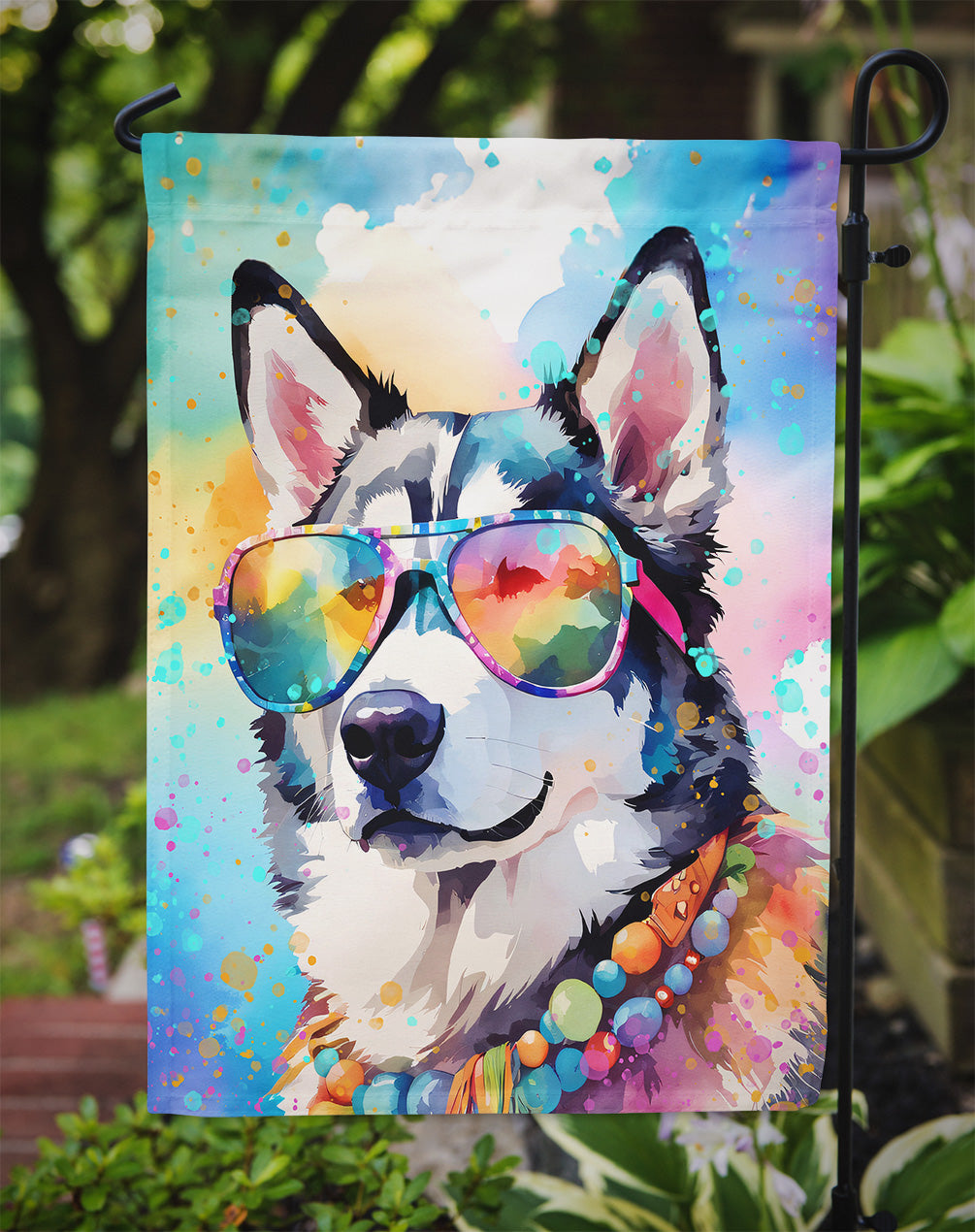 Siberian Husky Hippie Dawg Garden Flag