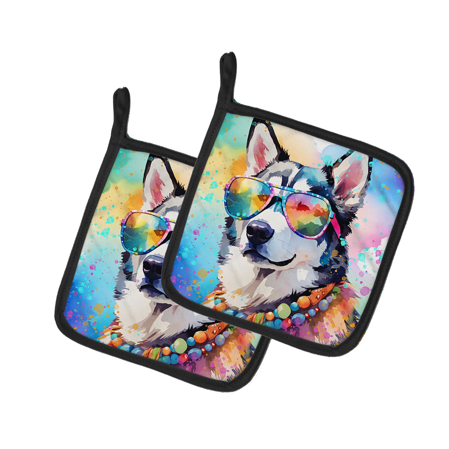 Buy this Siberian Husky Hippie Dawg Pair of Pot Holders