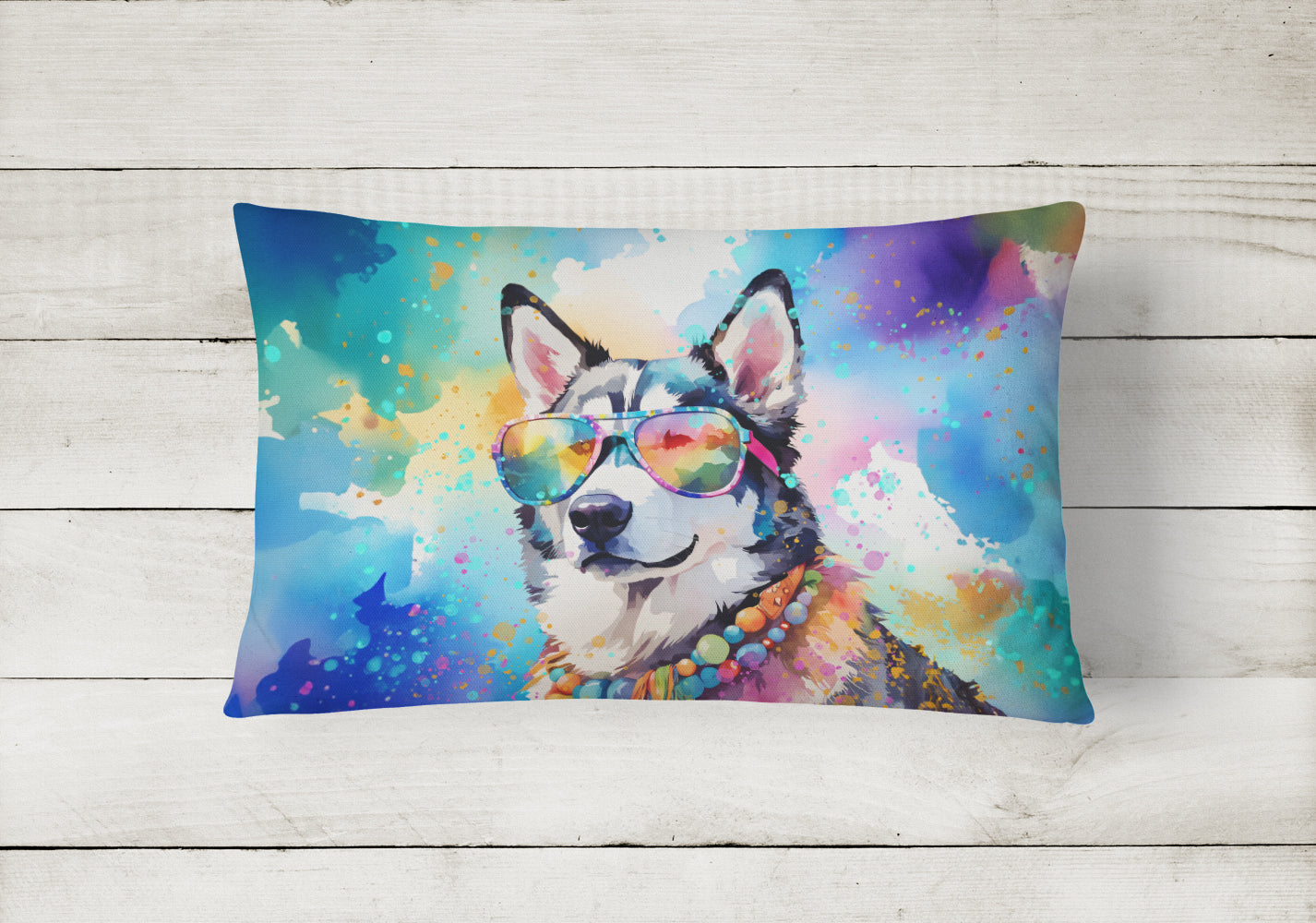 Buy this Siberian Husky Hippie Dawg Fabric Decorative Pillow