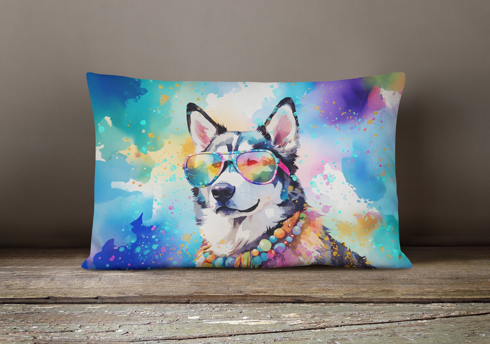 Siberian Husky Hippie Dawg Fabric Decorative Pillow