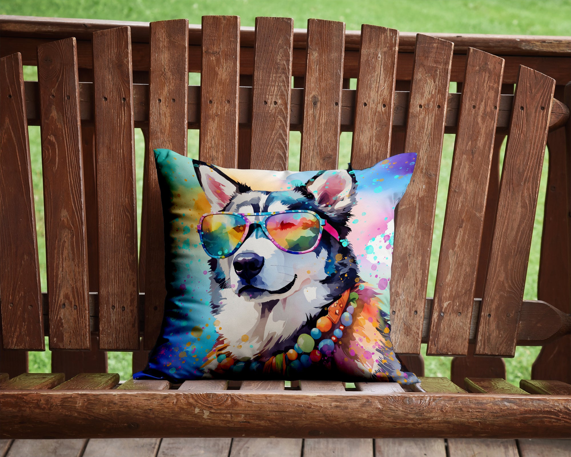 Siberian Husky Hippie Dawg Fabric Decorative Pillow