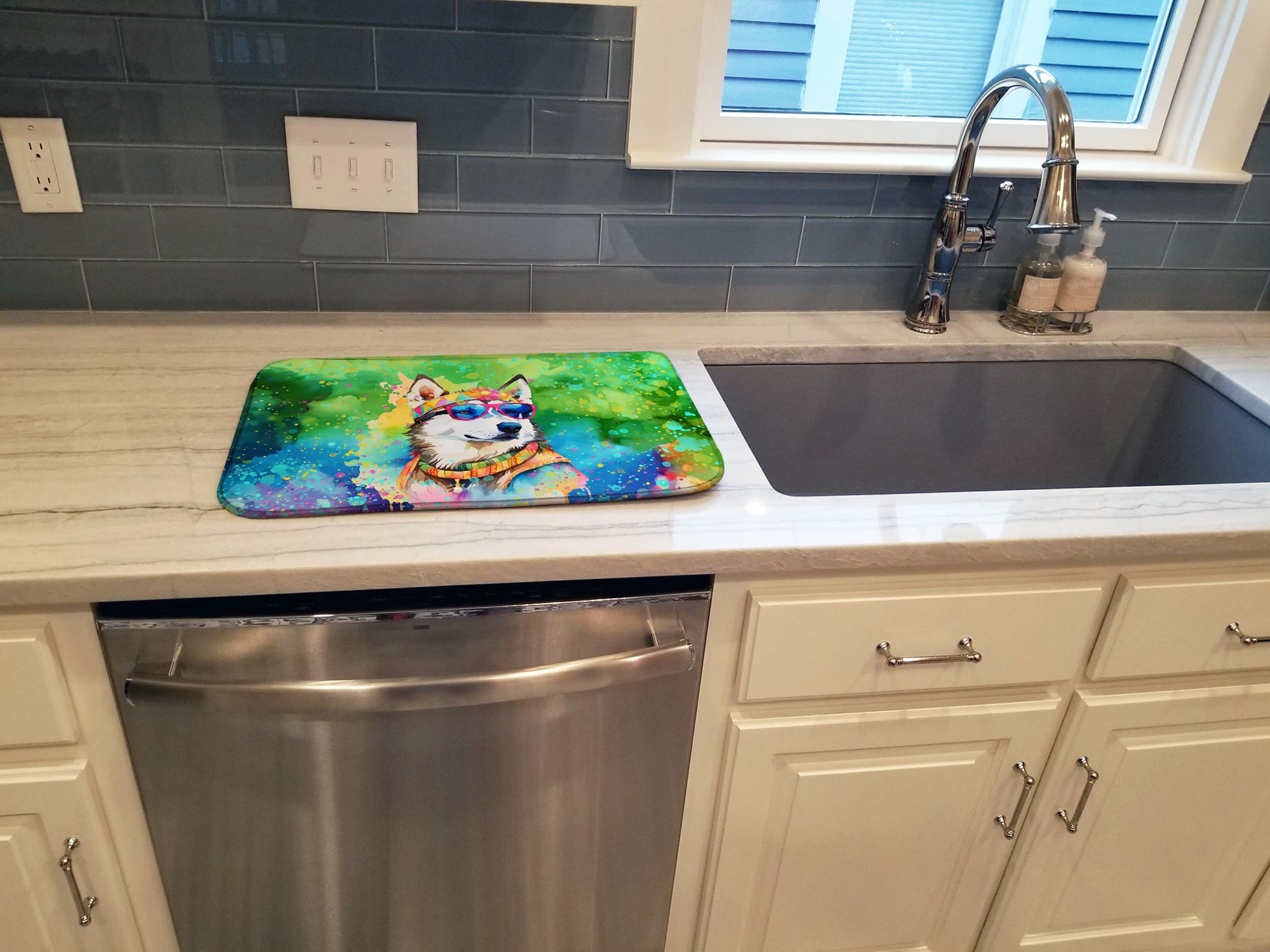 Siberian Husky Hippie Dawg Dish Drying Mat