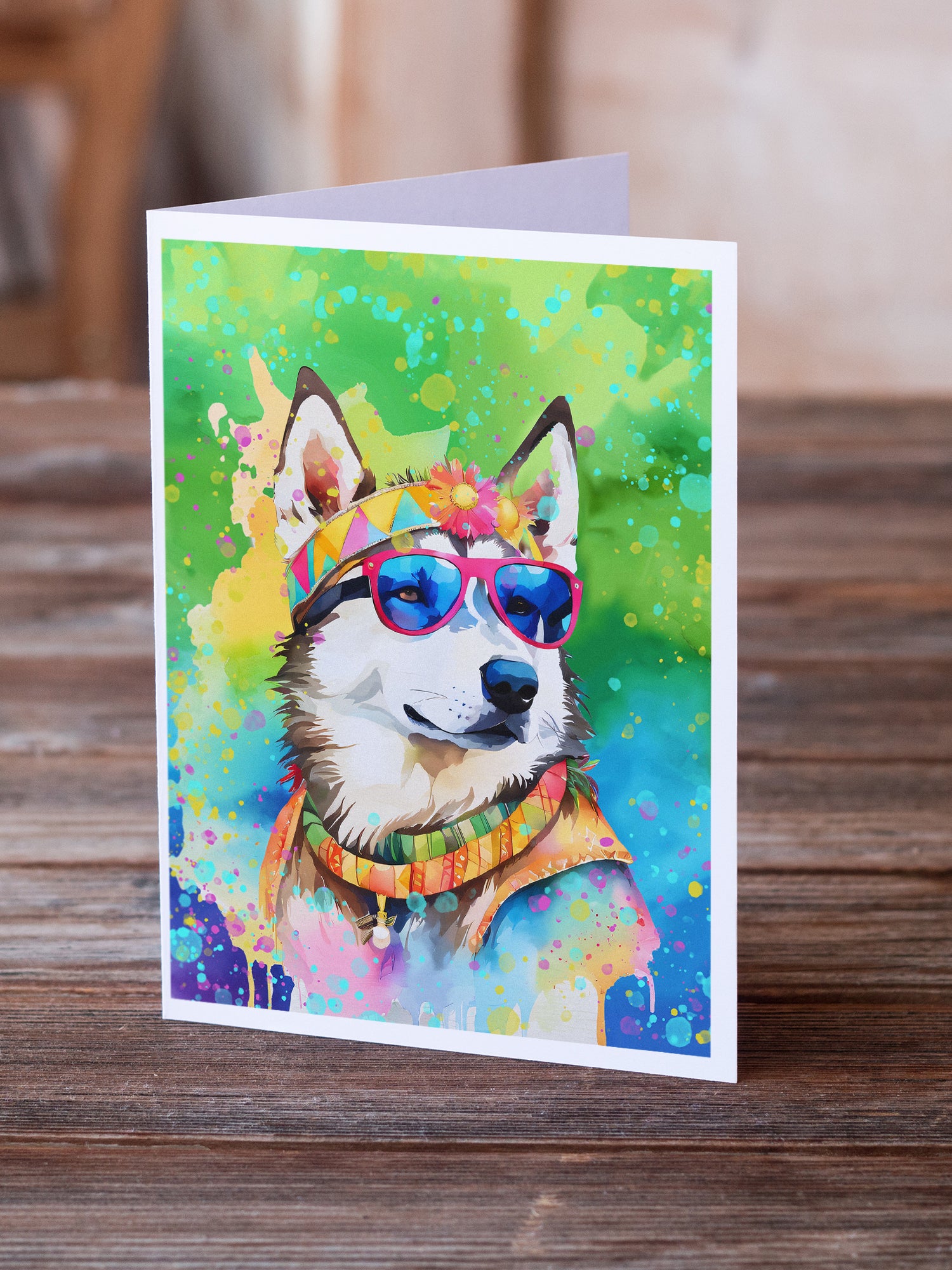 Buy this Siberian Husky Hippie Dawg Greeting Cards Pack of 8