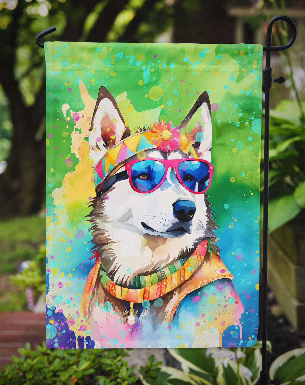 Siberian Husky Hippie Dawg Garden Flag