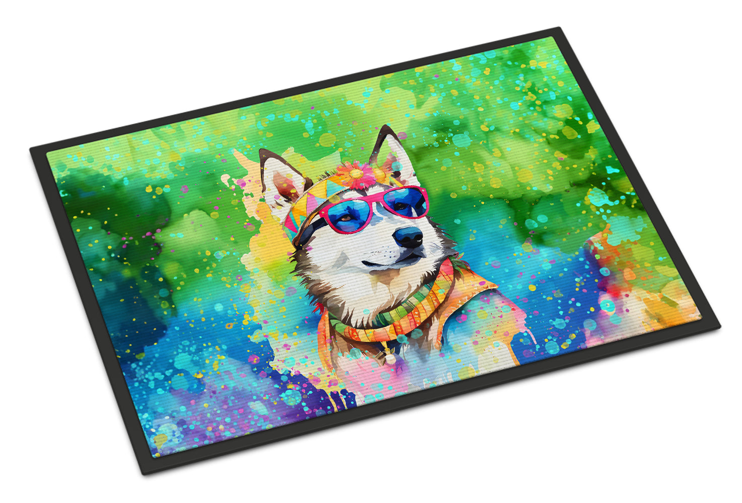 Buy this Siberian Husky Hippie Dawg Indoor or Outdoor Mat 24x36