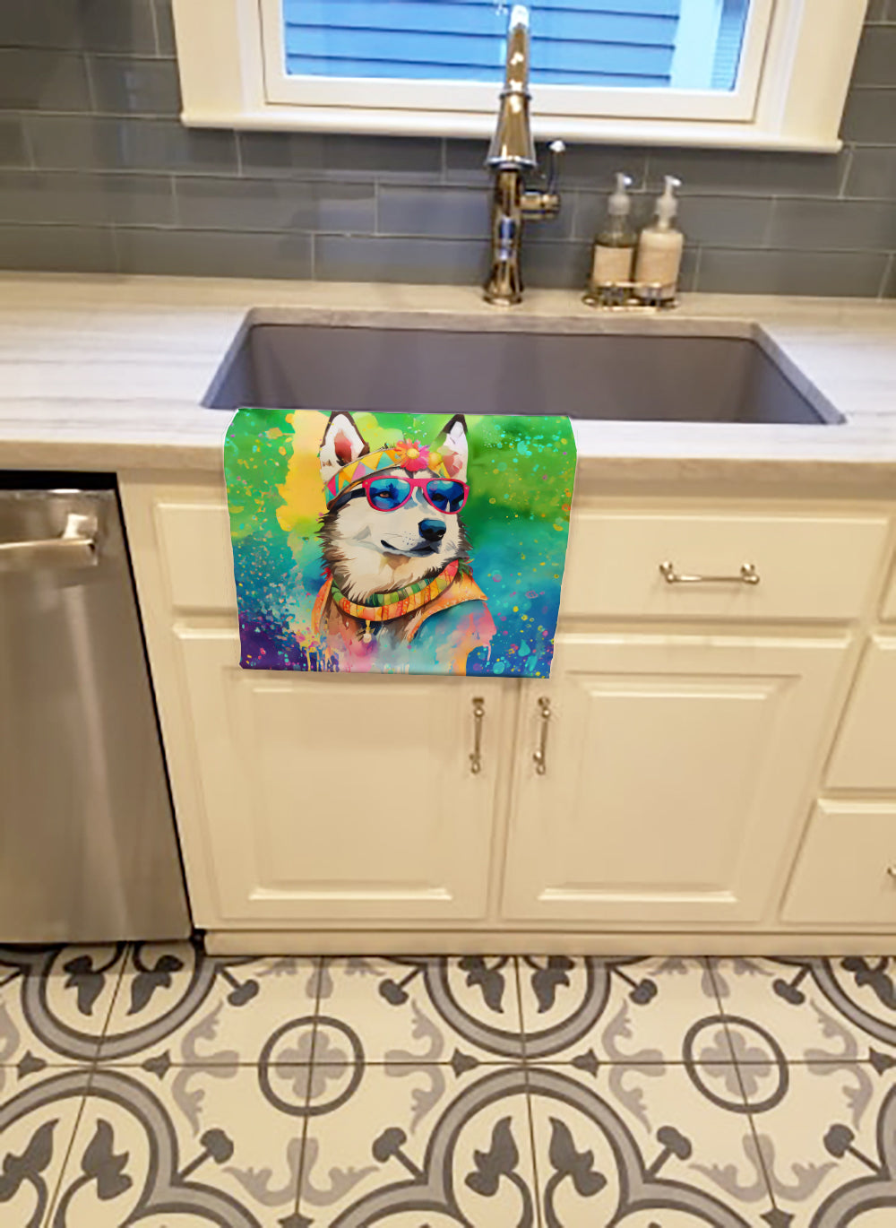 Siberian Husky Hippie Dawg Kitchen Towel