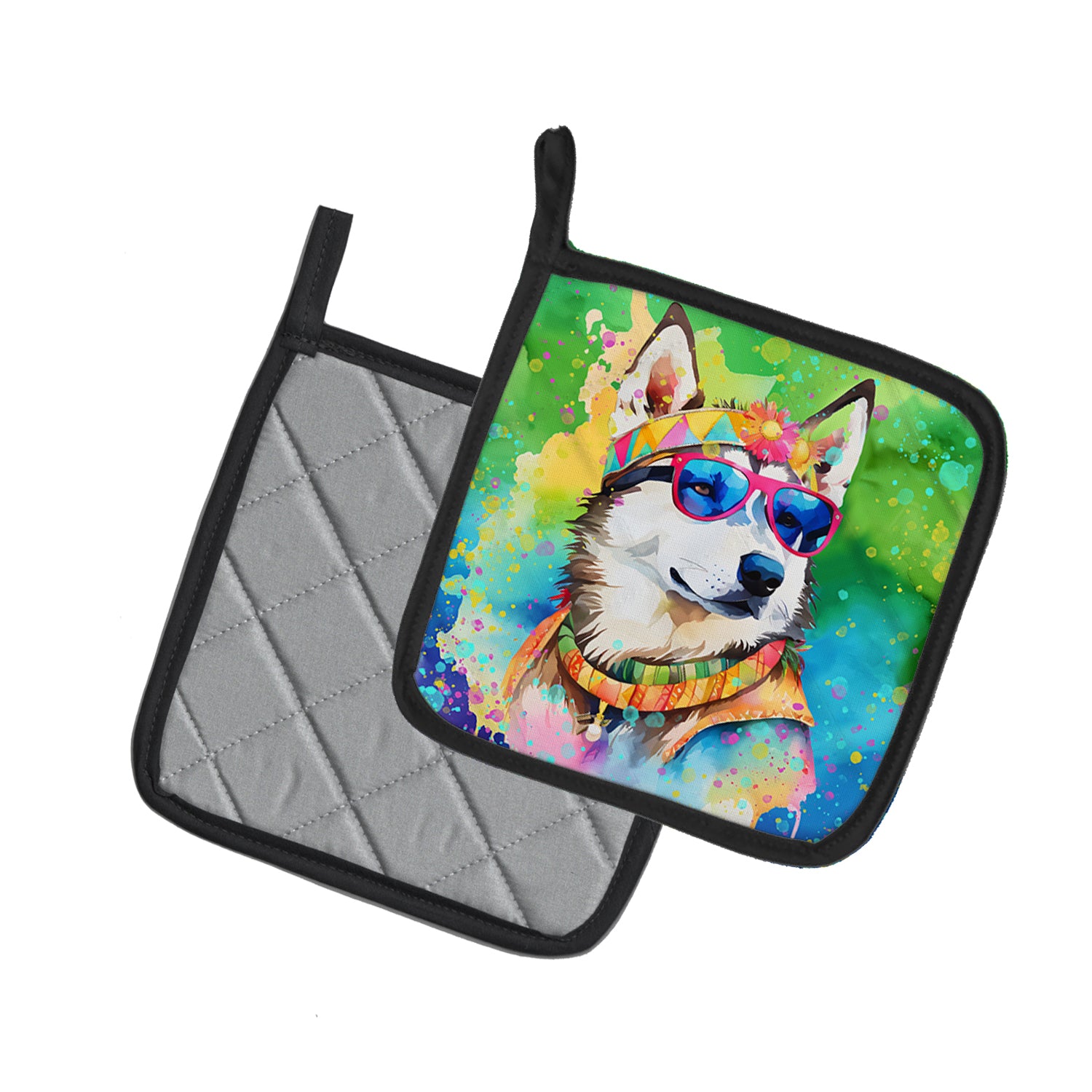 Buy this Siberian Husky Hippie Dawg Pair of Pot Holders