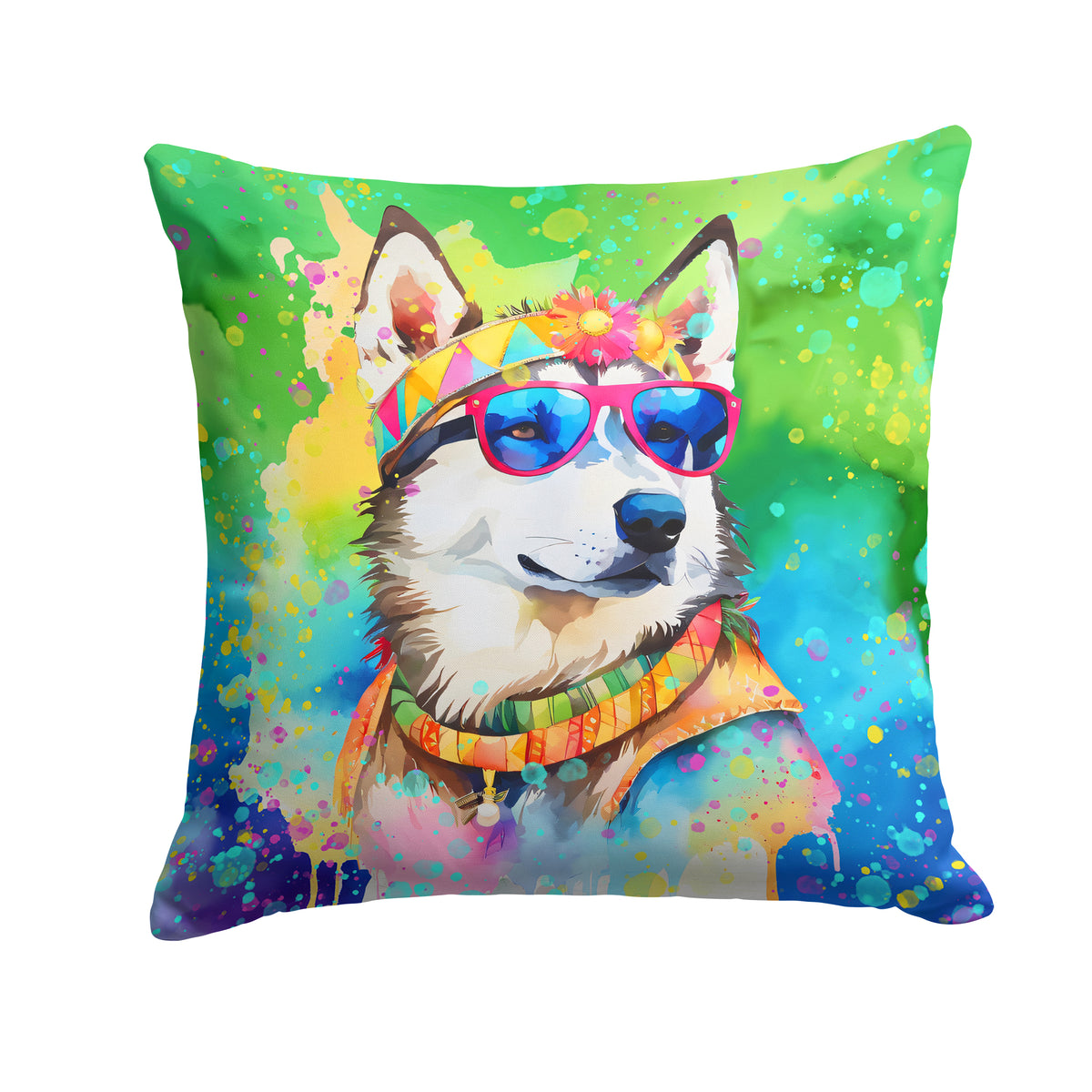 Buy this Siberian Husky Hippie Dawg Fabric Decorative Pillow