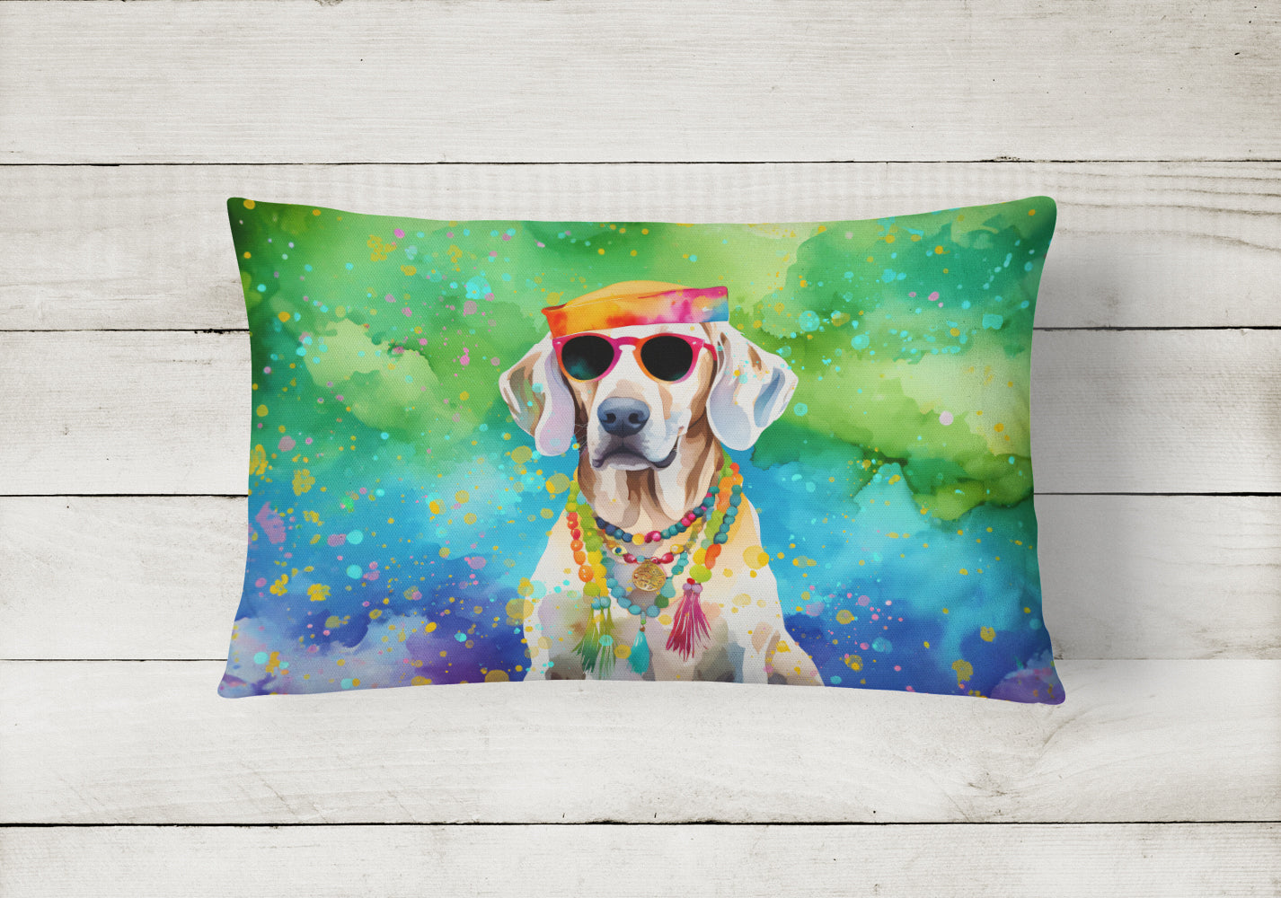 Weimaraner Hippie Dawg Fabric Decorative Pillow