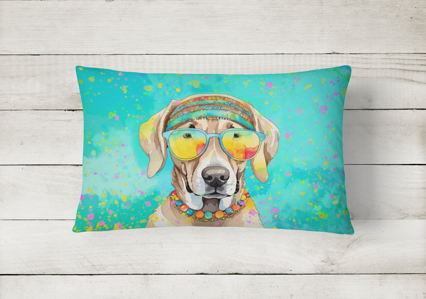 Weimaraner Hippie Dawg Fabric Decorative Pillow