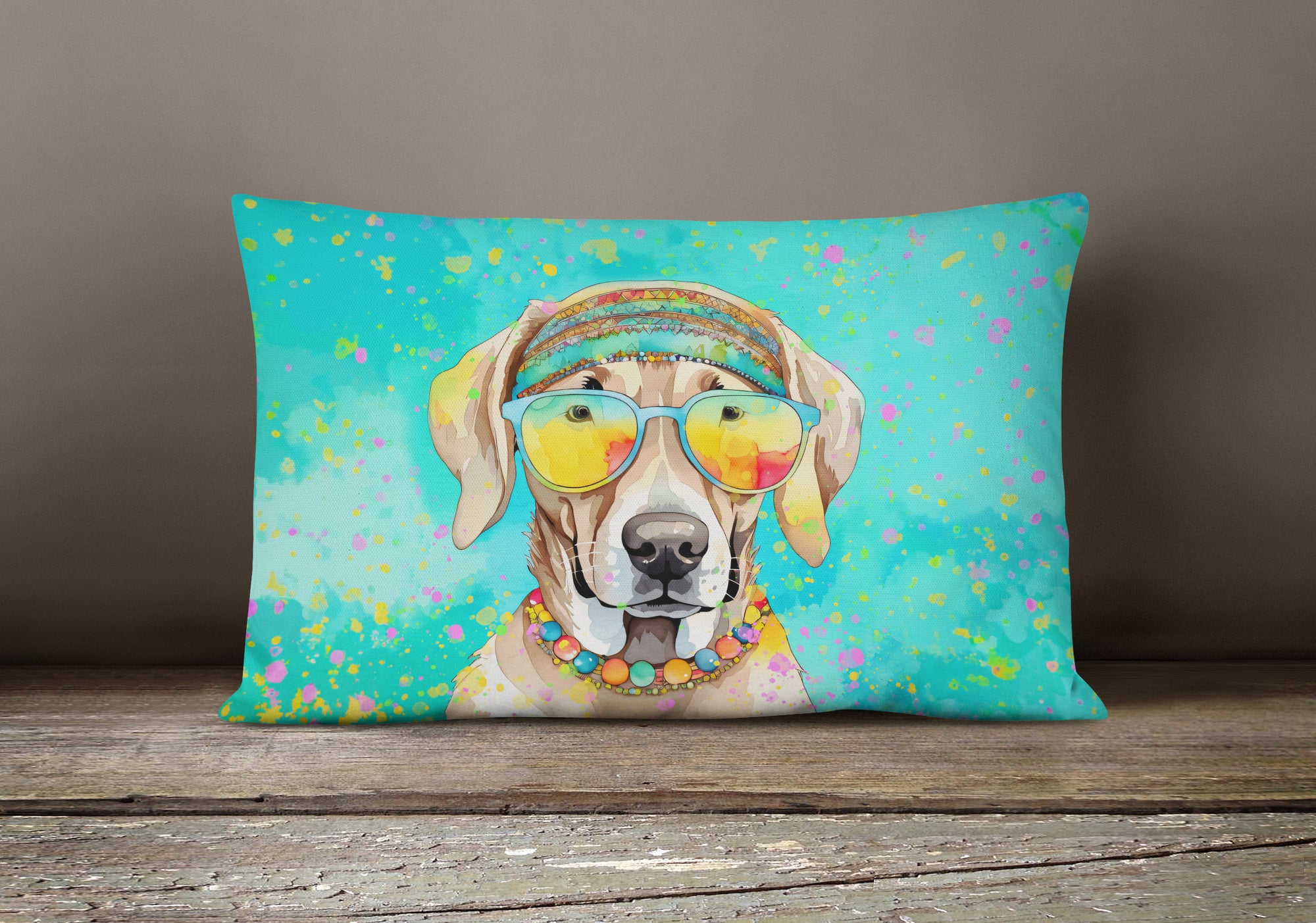 Weimaraner Hippie Dawg Fabric Decorative Pillow