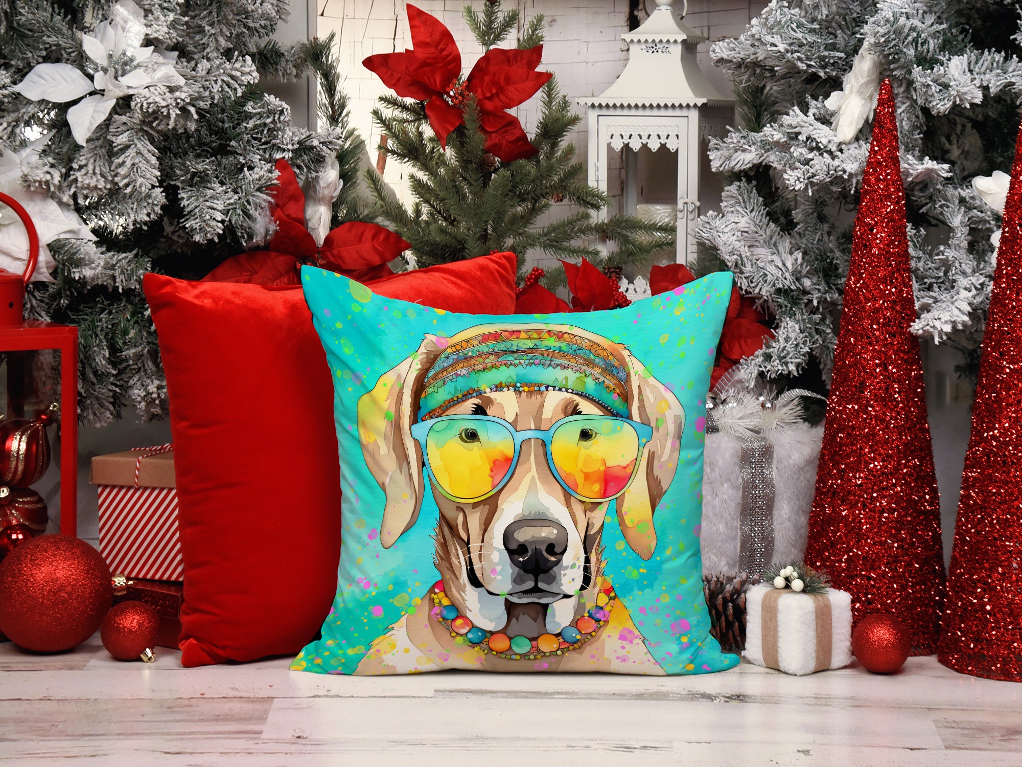 Weimaraner Hippie Dawg Fabric Decorative Pillow