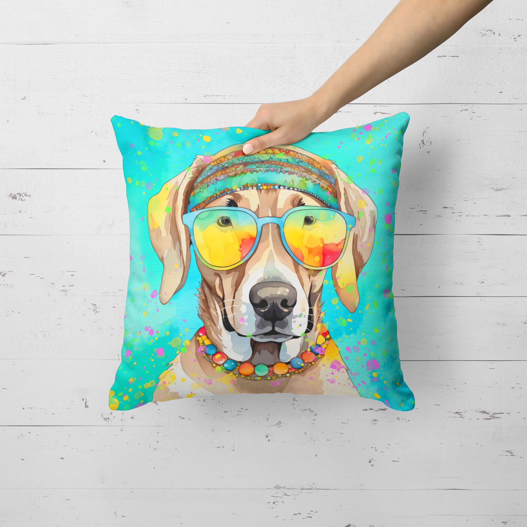 Weimaraner Hippie Dawg Fabric Decorative Pillow