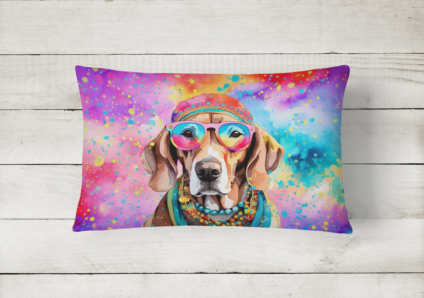 Weimaraner Hippie Dawg Fabric Decorative Pillow