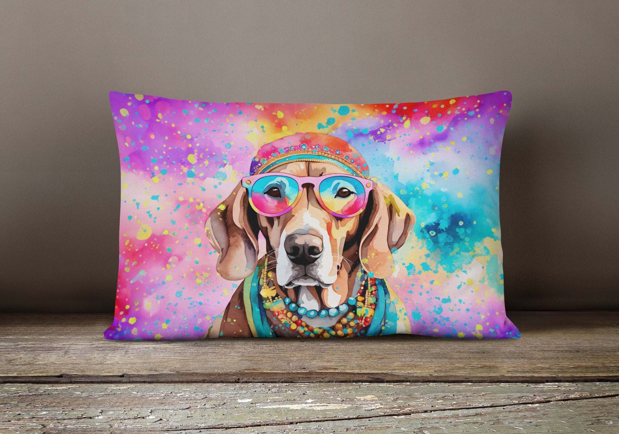 Weimaraner Hippie Dawg Fabric Decorative Pillow