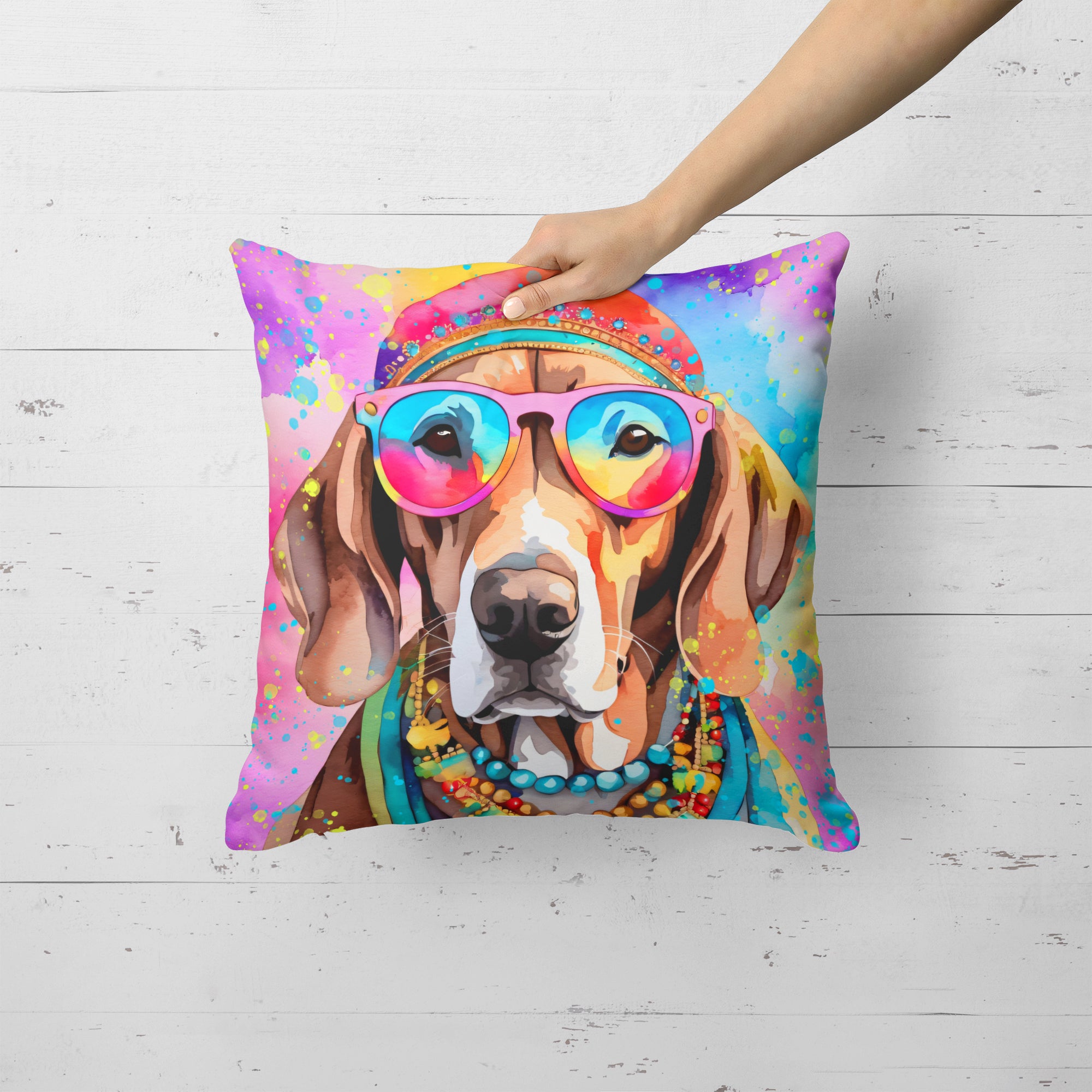 Weimaraner Hippie Dawg Fabric Decorative Pillow