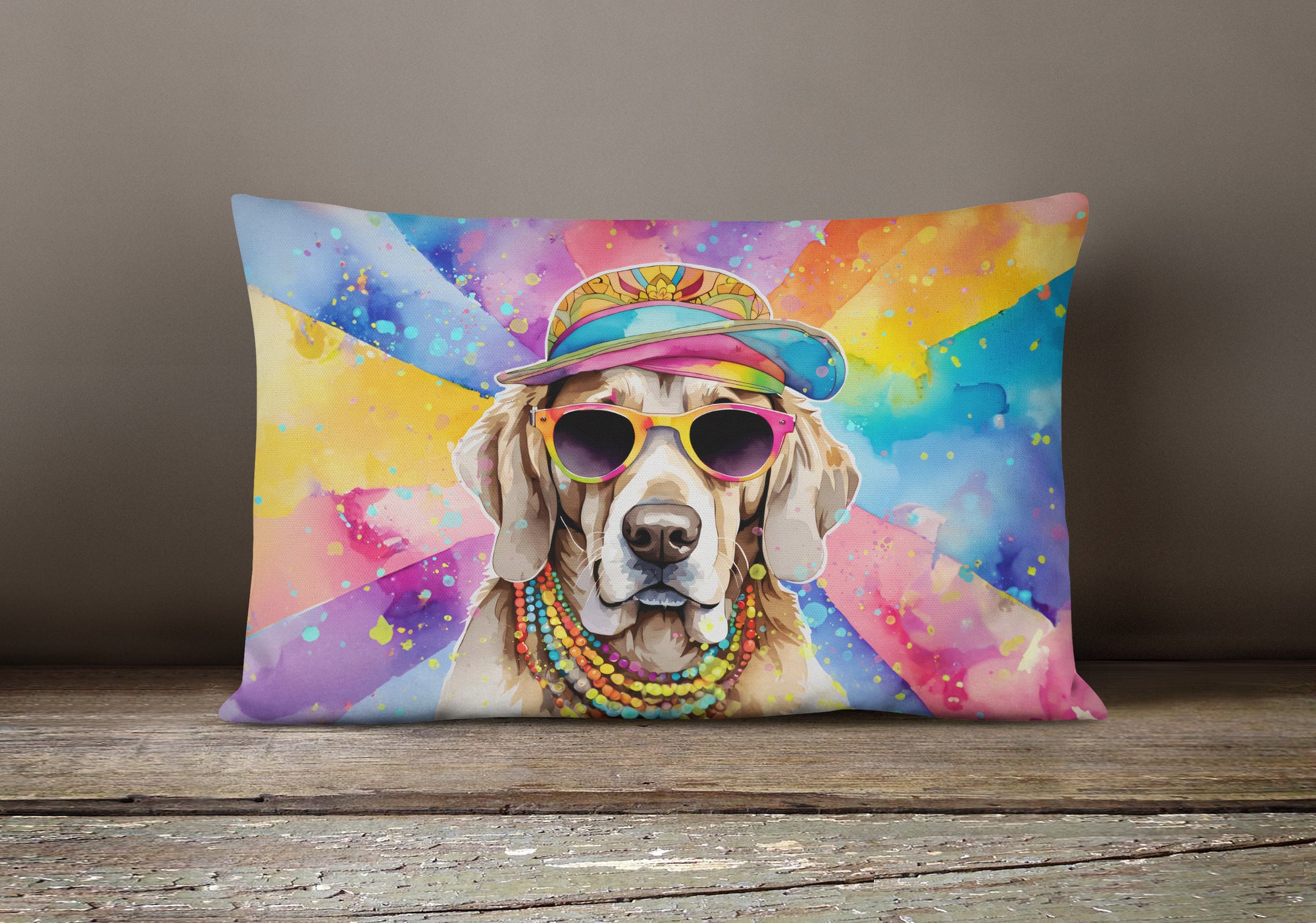 Weimaraner Hippie Dawg Fabric Decorative Pillow