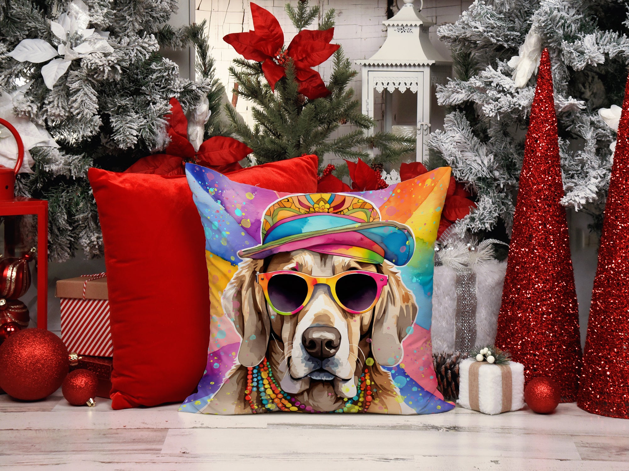 Weimaraner Hippie Dawg Fabric Decorative Pillow  the-store.com.