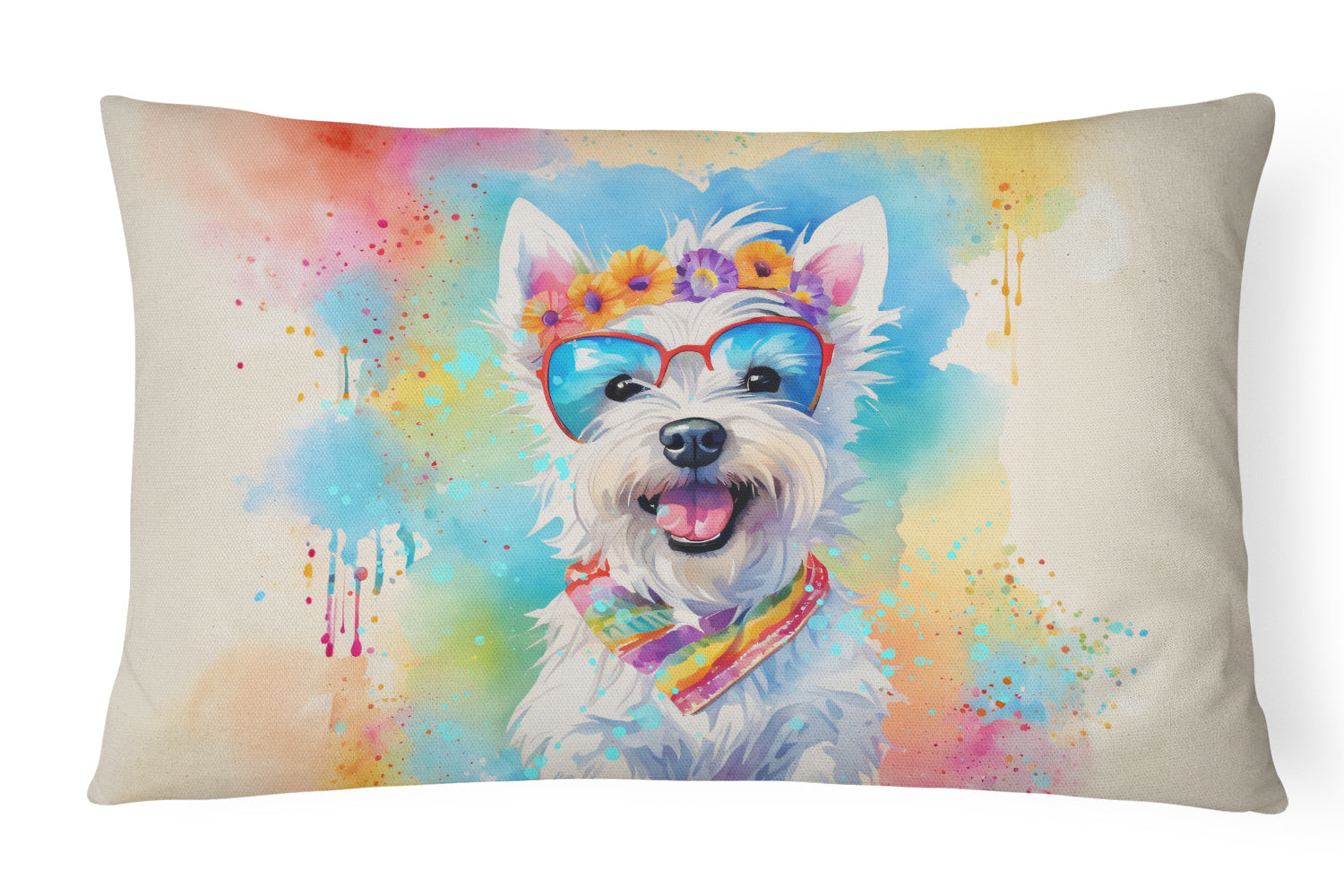 Buy this Westie Hippie Dawg Fabric Decorative Pillow