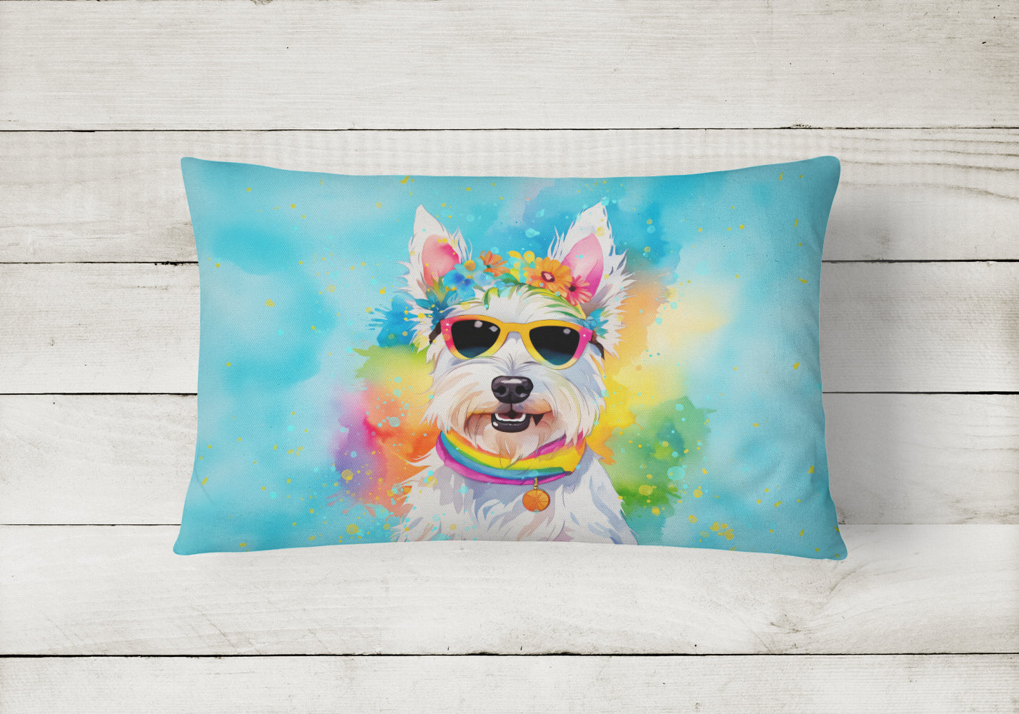 Buy this Westie Hippie Dawg Fabric Decorative Pillow