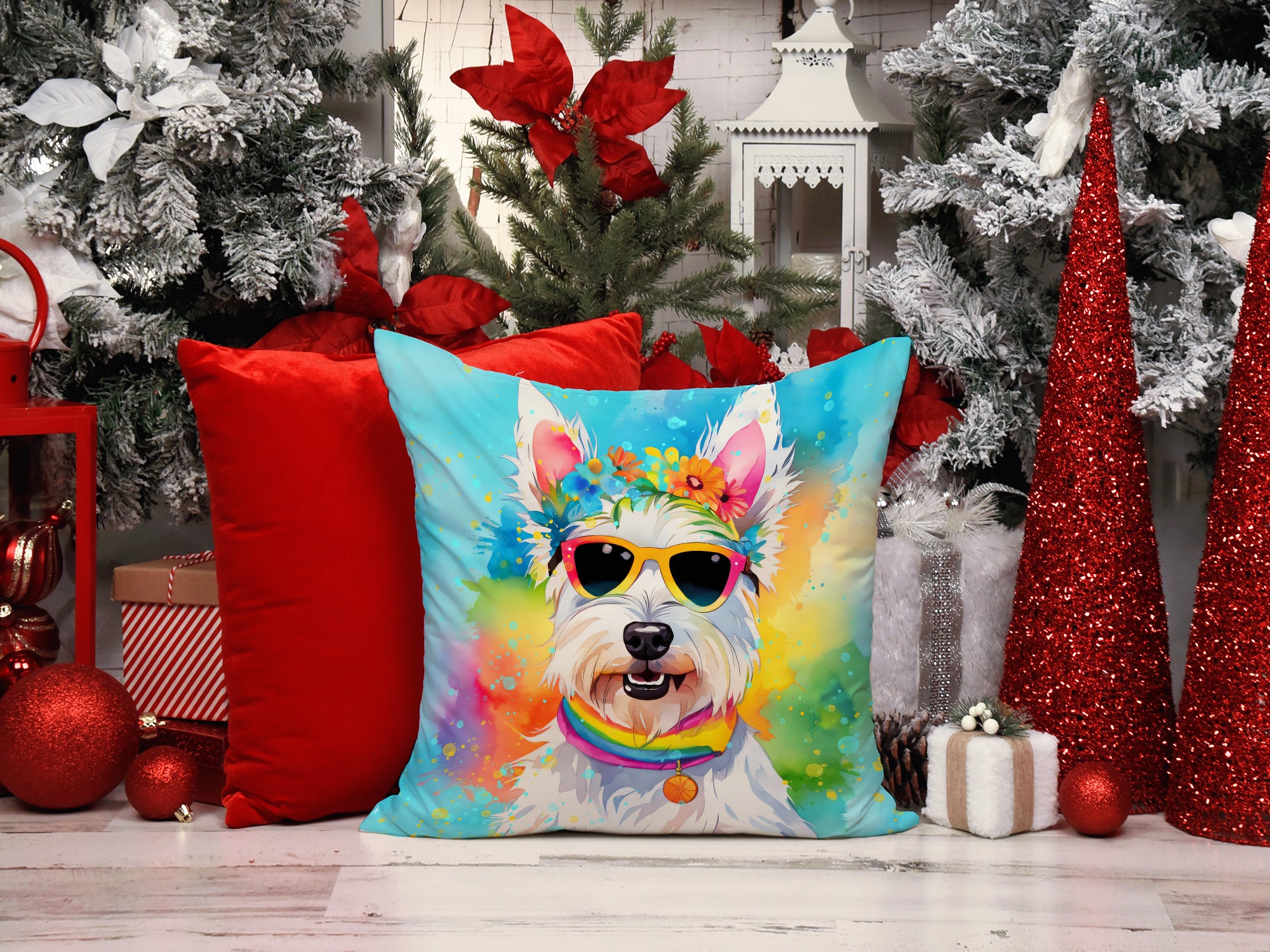 Buy this Westie Hippie Dawg Fabric Decorative Pillow