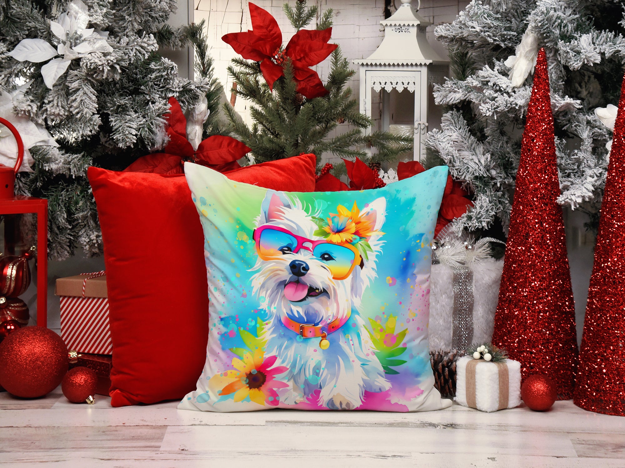 Westie Hippie Dawg Fabric Decorative Pillow